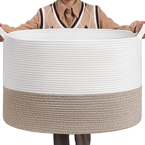 INDRESSME XXX Canasta de cuerda grande tejida Canasta de almacenamiento, canasta para almohada y manta, Canasta color Marrón para lavandería, diseño