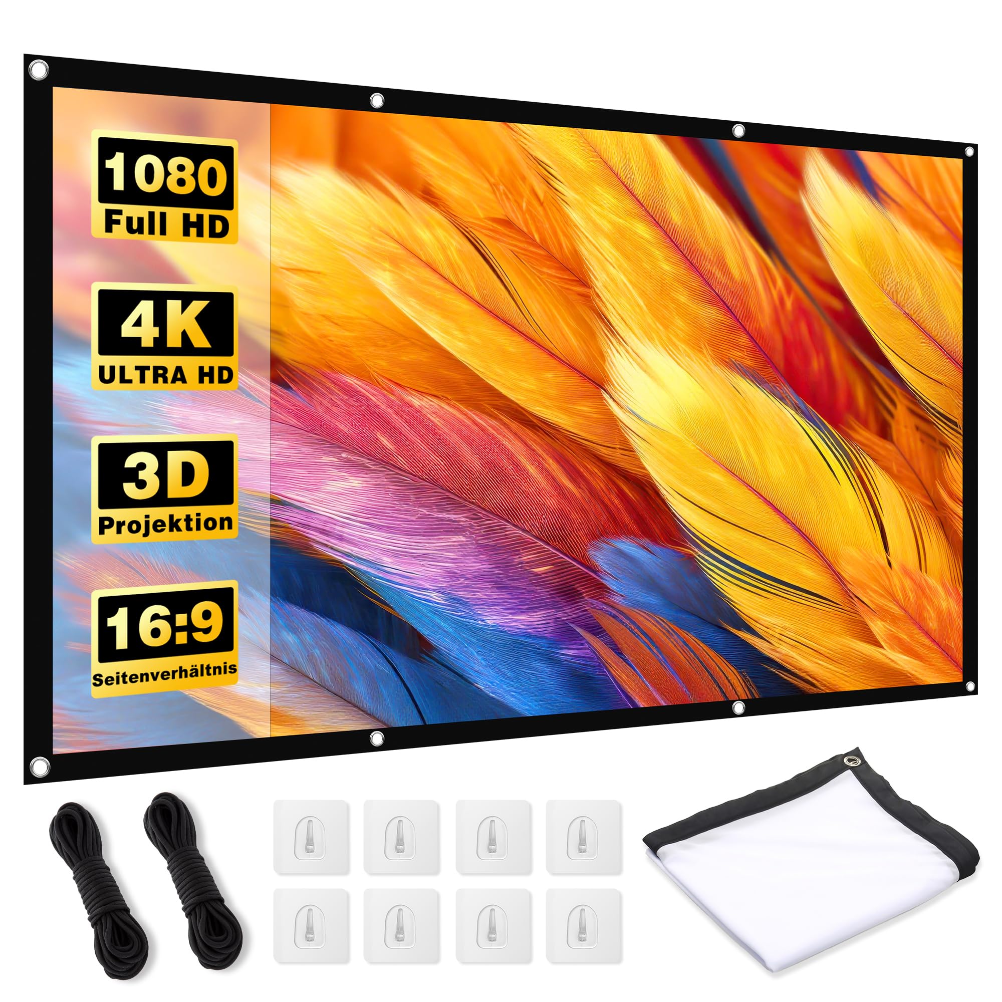 Ekran Projekcyjny 120 Cali 16:9 HD - Przenośny Składany na Zewnątrz do Projektorów, Dwustronny Antyzagnieceniowy Projekcja dla Kina Domowego, Komercyjnego, Imprez, Ekran Projektora 265x150cm