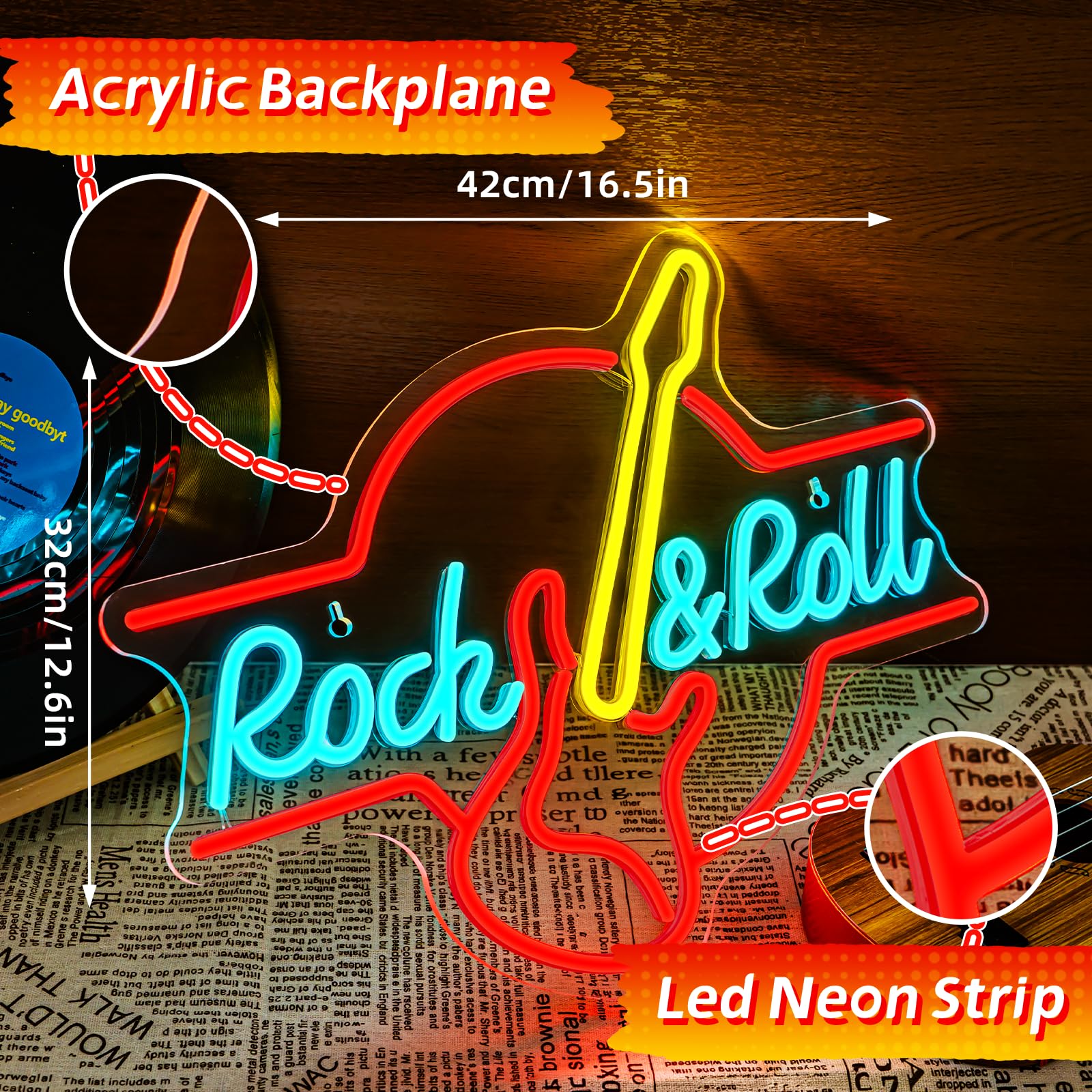 OYCGZV Neon Bord met Live-Muziek, Kleurrijk LED-Bord voor aan de Muur, Gitaar, USB, voor Bier, Bar, Rok, Studio, Kantoor, Garage, Slaapkamer, Kamer