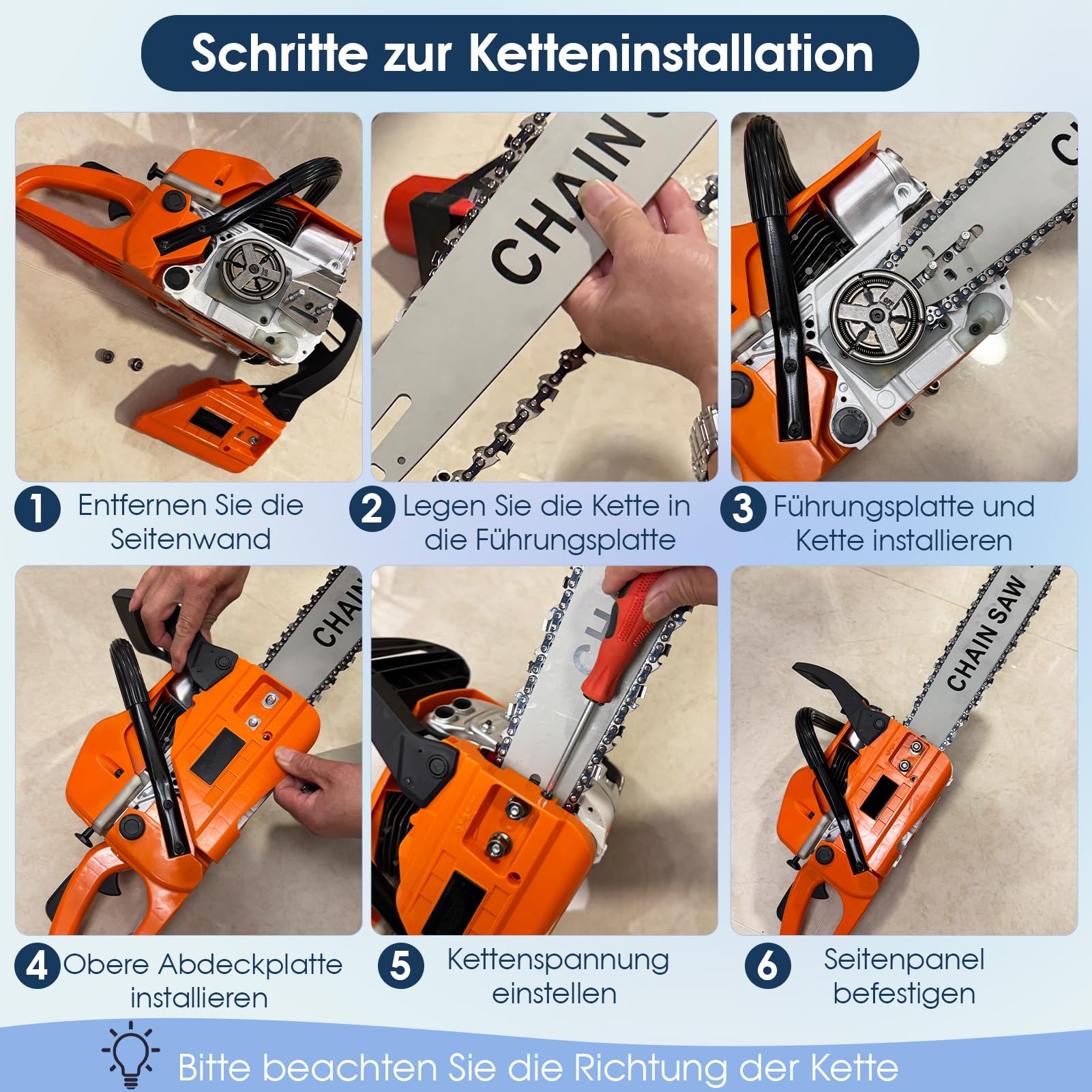 Zestaw 5 łańcuchów do piły 3/8", podziałka na miecz 50 cm – 72 ogniwa napędowe, 1,5 mm – zapasowy łańcuch kompatybilny z pilarką łańcuchową Husqvarna, Echo, Makita, Dolmar, Alpina i Efco i