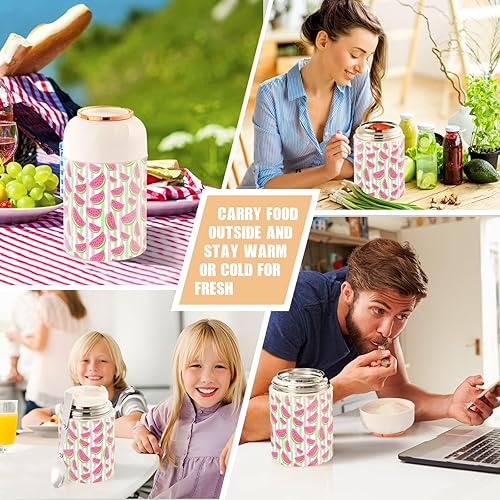 Miniatura 7 de MCHIVER Watermelon Food Jar with Spoon Stainless Steel Vacuum Insulated Food Container 17oz Food Thermos for Lunch