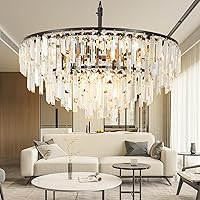 Modern Black 24" Round K9 Crystal Chandelier, 8-Light Adjustable Hanging Fixture for Dining Room, Bedroom, Living Room