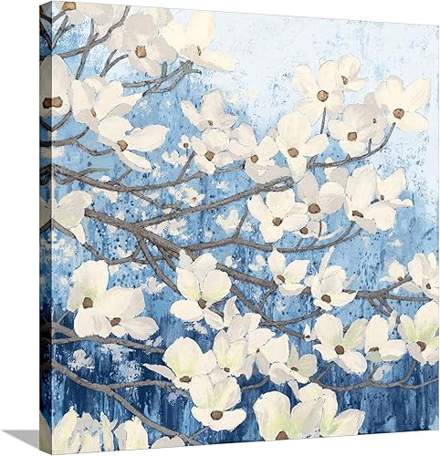ART.COM Lienzo decorativo para pared, diseño de flores de cornejo II índigo por James Wiens, decoración botánica, 30 x 30 pulgadas