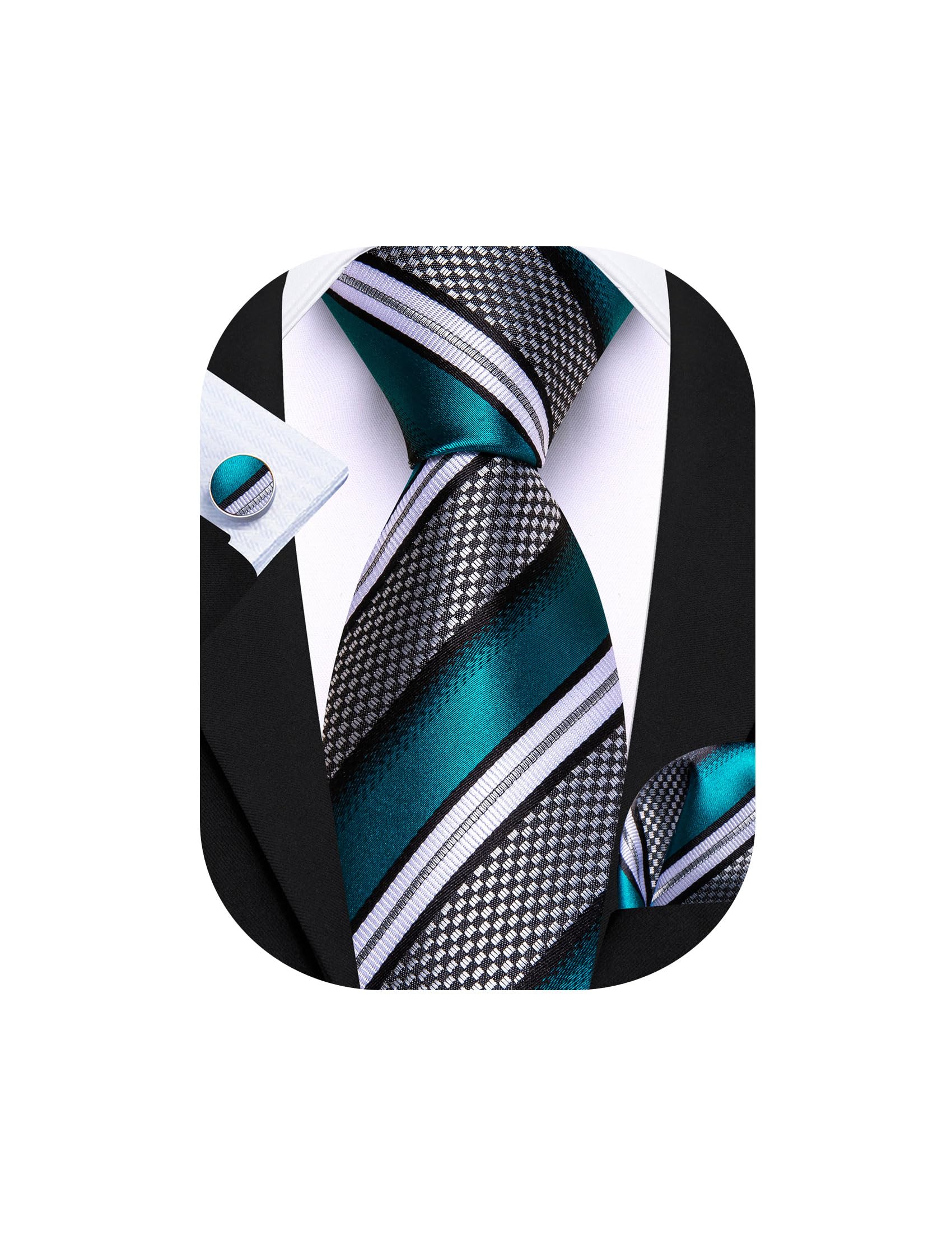 Barry.Wang Mens Tie Set Plaid Check Stripe Neckties Pocket Square Cufflinks | Woven Classic,Formal/Casual Men's Necktie,Luxury,Business,Wedding,Party,Prom,Graduation