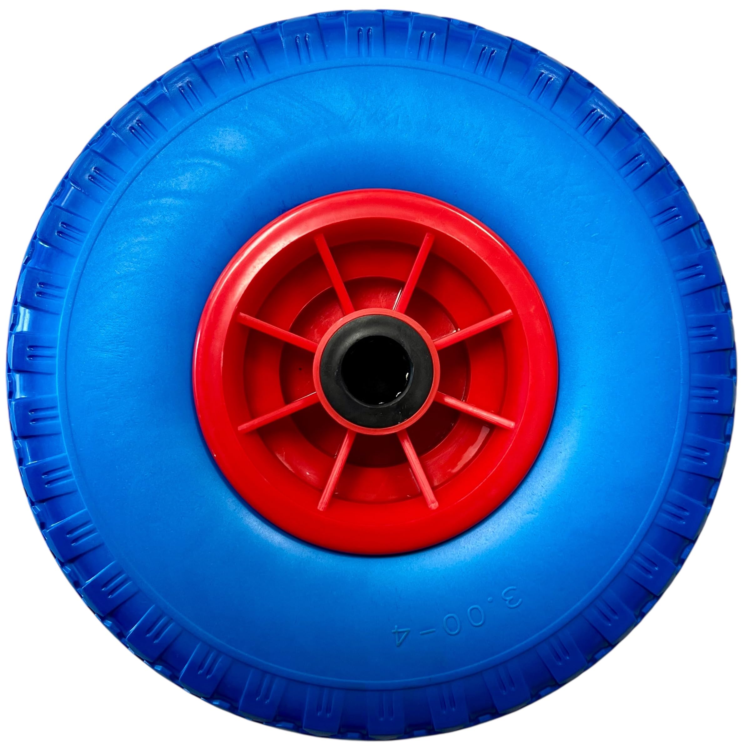 2x Sackkarrenrad Pannensicher VOLLGUMMIREIFEN Ø 260mm, Nabe Ø20×75mm, 3.00-4, für Sackkarren Bollerwagen, Rad Ersatzrad Reifen Räder für Sackkarre Bollerwagenrad Sackkarrenräder Blau/Rot, PU