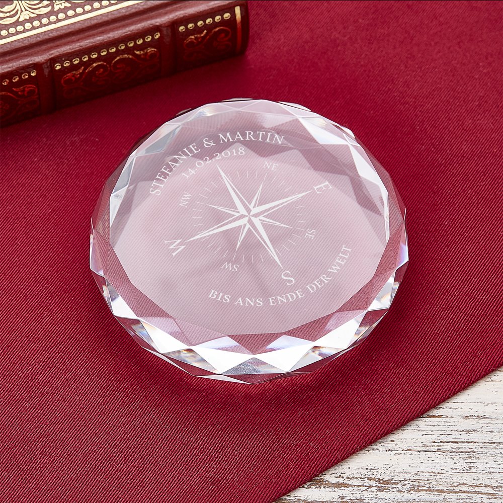 Gravado Briefbeschwerer aus Glas mit Personalisierter Kompass Gravur, Namen und Datum, Geschenkidee für Liebespaare