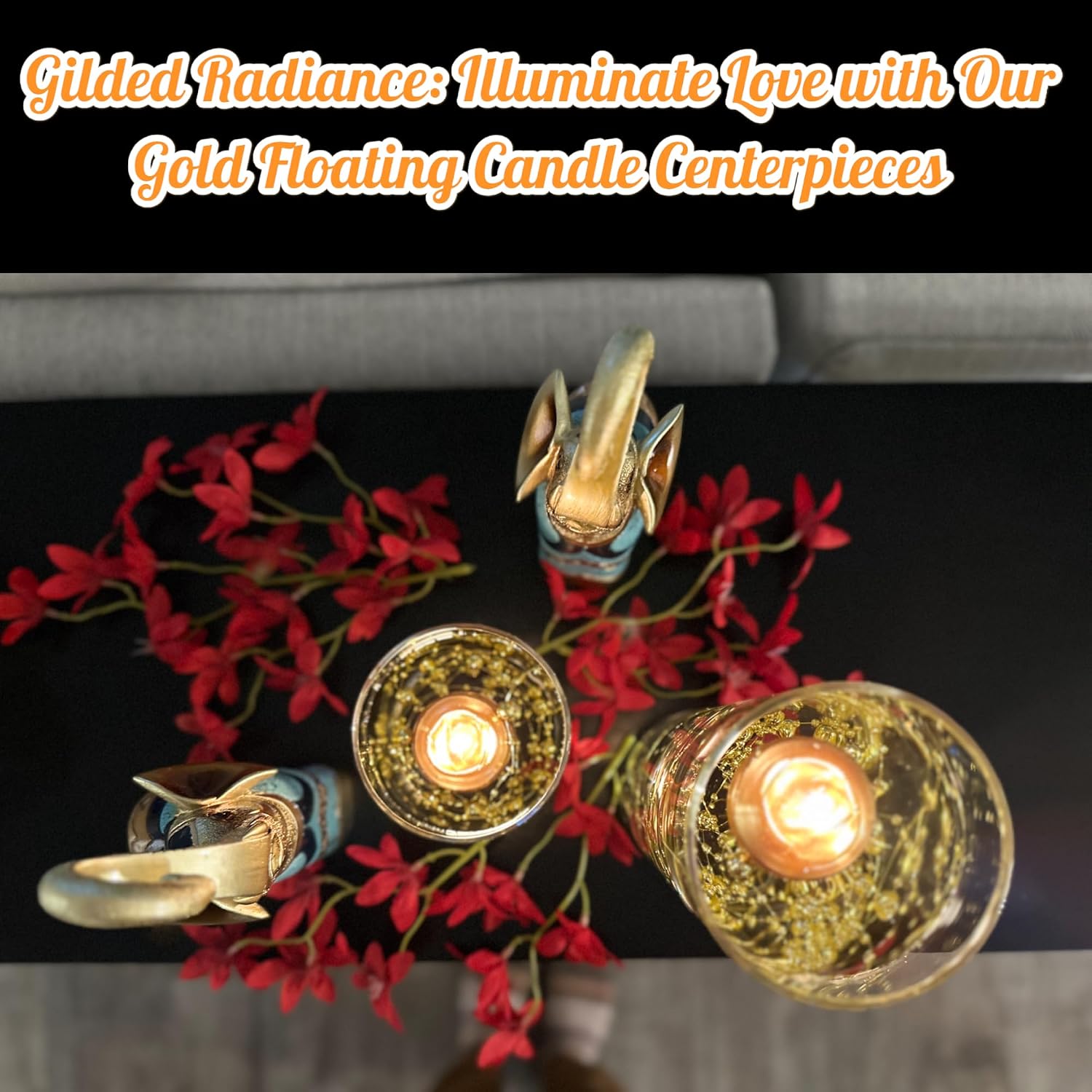 Gold Floating Candles, 1.75' Wedding Favors, Unscented, 24 Count