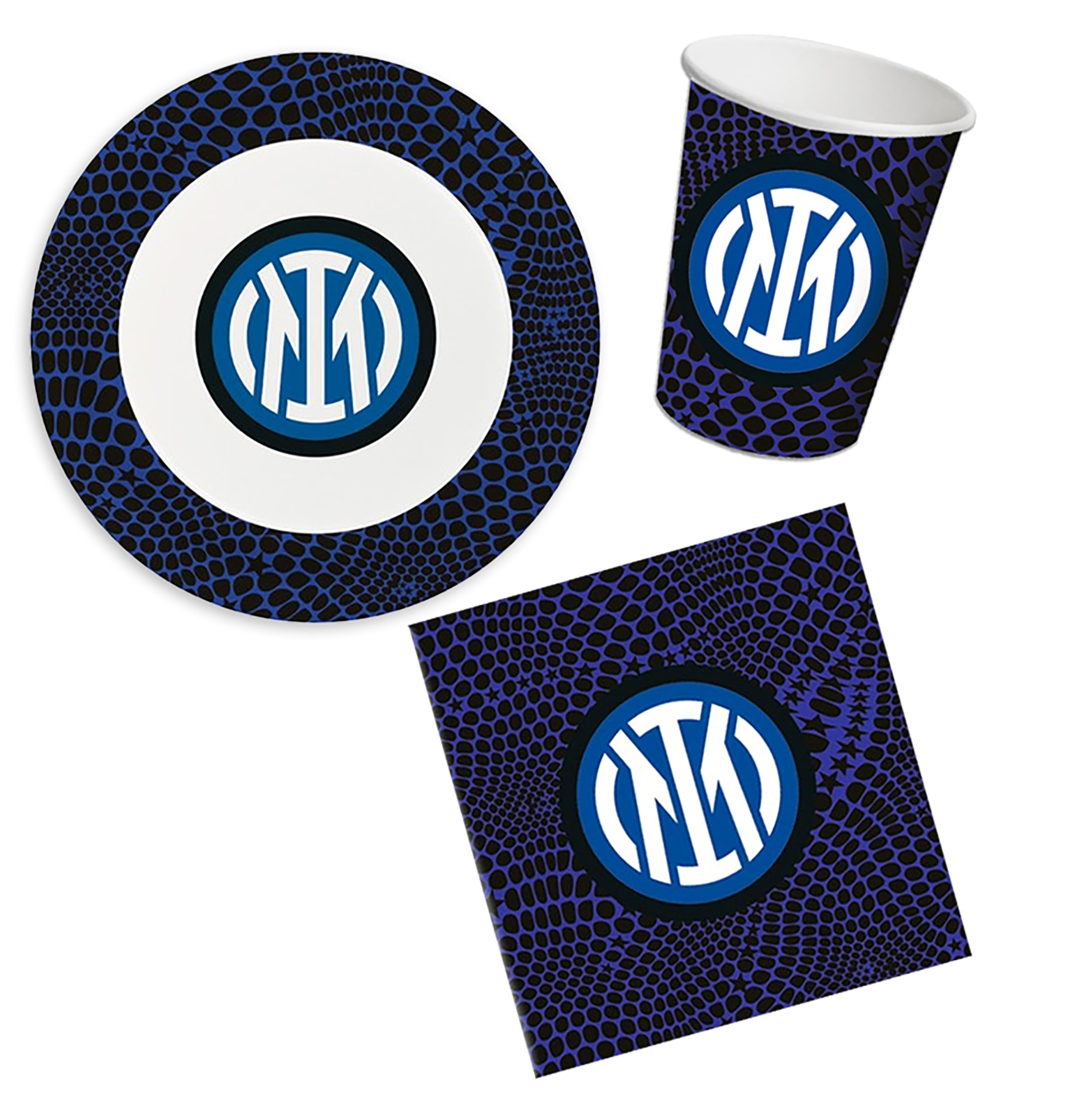 8 Bicchieri Neroazzuri in Carta, Stoviglie Addobbi da Tavola per Party a Tema Celebrazione Festa Compleanno Squadra Calcio Tifosi Decorazioni Nerazzurro - 266 ml