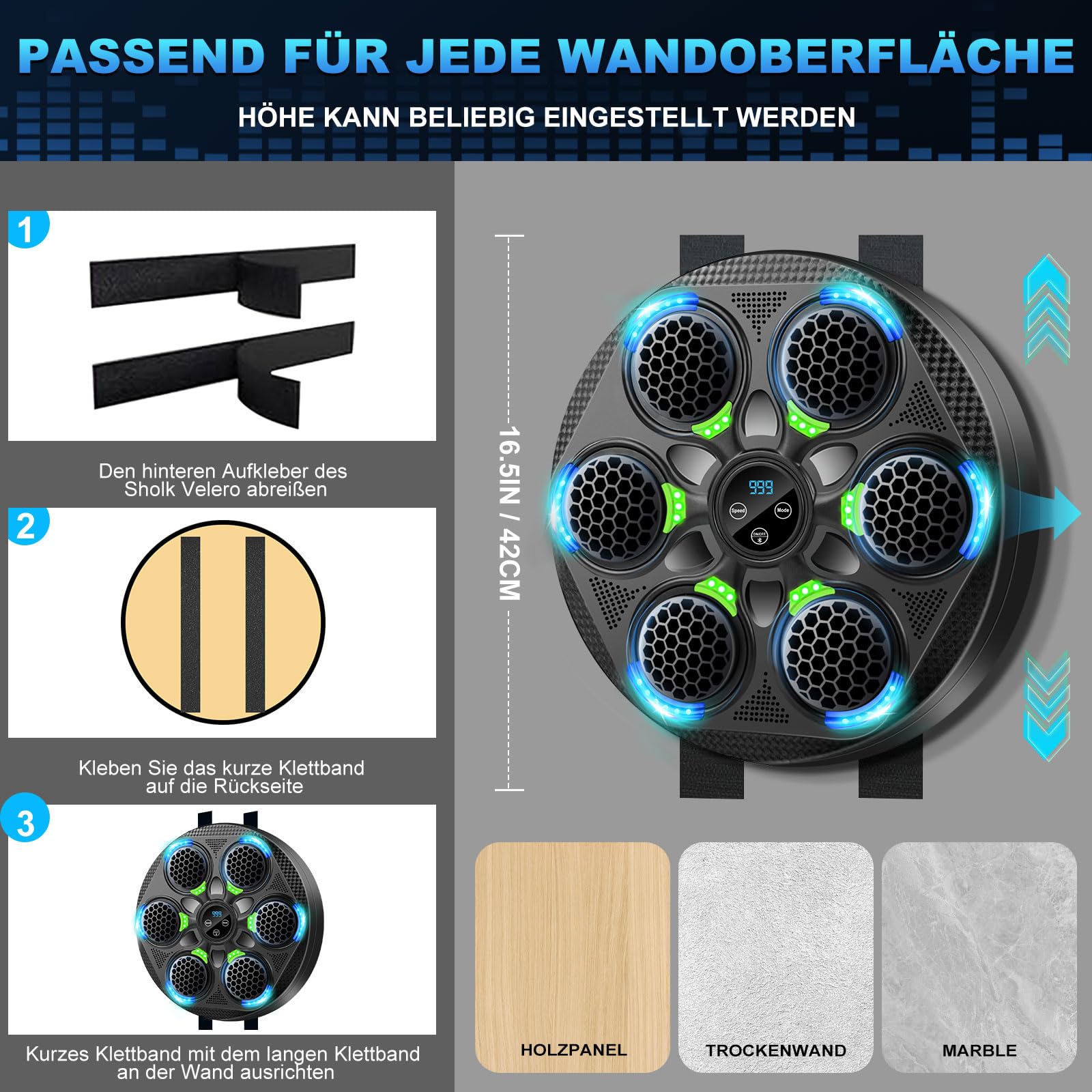Music Boxing Machine - Upgraded Smart Bluetooth Wall-Mounted Music Punch Boxing Set mit Boxhandschuhen, 15 Geschwindigkeitsmodi und Zählmodus für Erwachsene Box