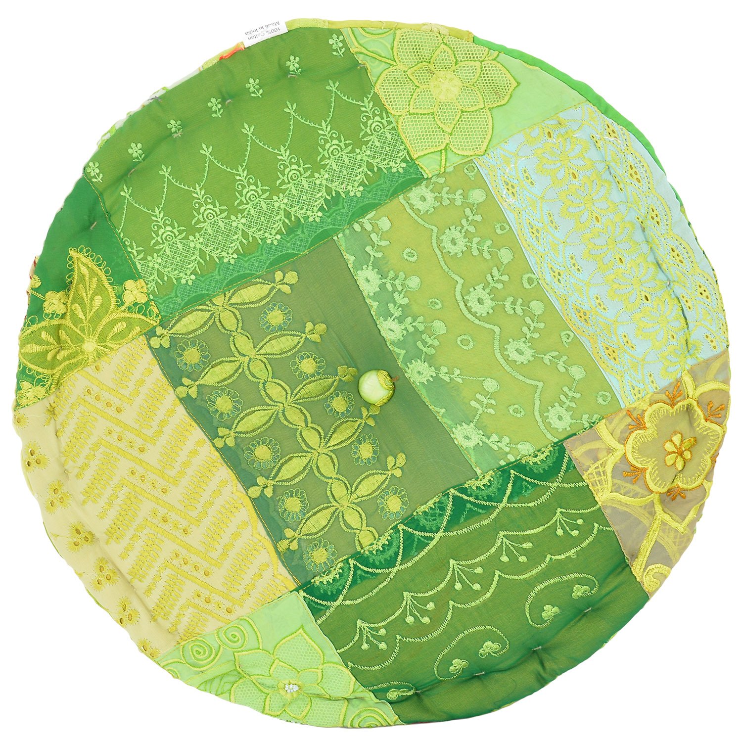 Chic & Comfort My Home MY Life…. Aditi Impex Handicrafts Asorted Embroidery Petch Work Round Yoga Gaddi (40 cm x 40 cm x 10 cm) Green