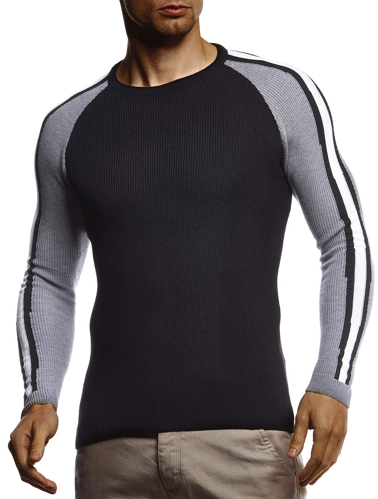 Leif Nelson Men's Pullover Knit Sweater fine Knit Crew Neck LN-1935 Black XX-Large