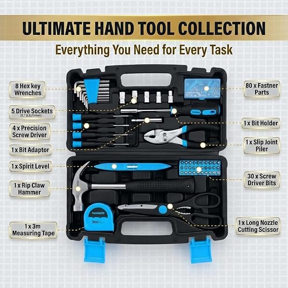 134-Piece Tool Kit, Blue Hand Tools with Tool Box for Home DIY