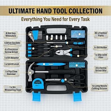 134-Piece Tool Kit, Blue Hand Tools with Tool Box for Home DIY