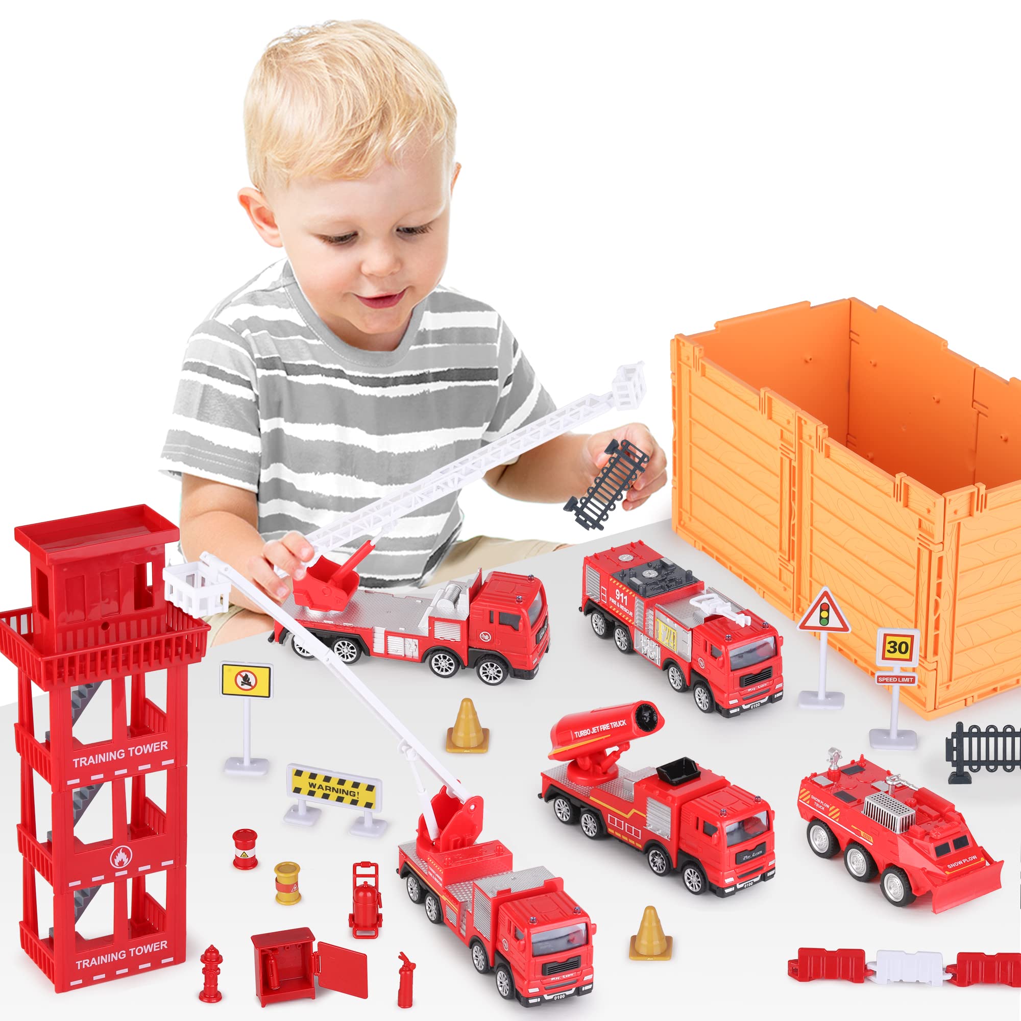 iPlay, iLearn Kids Fire Trucks Toy, Boys Firefighter Play Vehicles