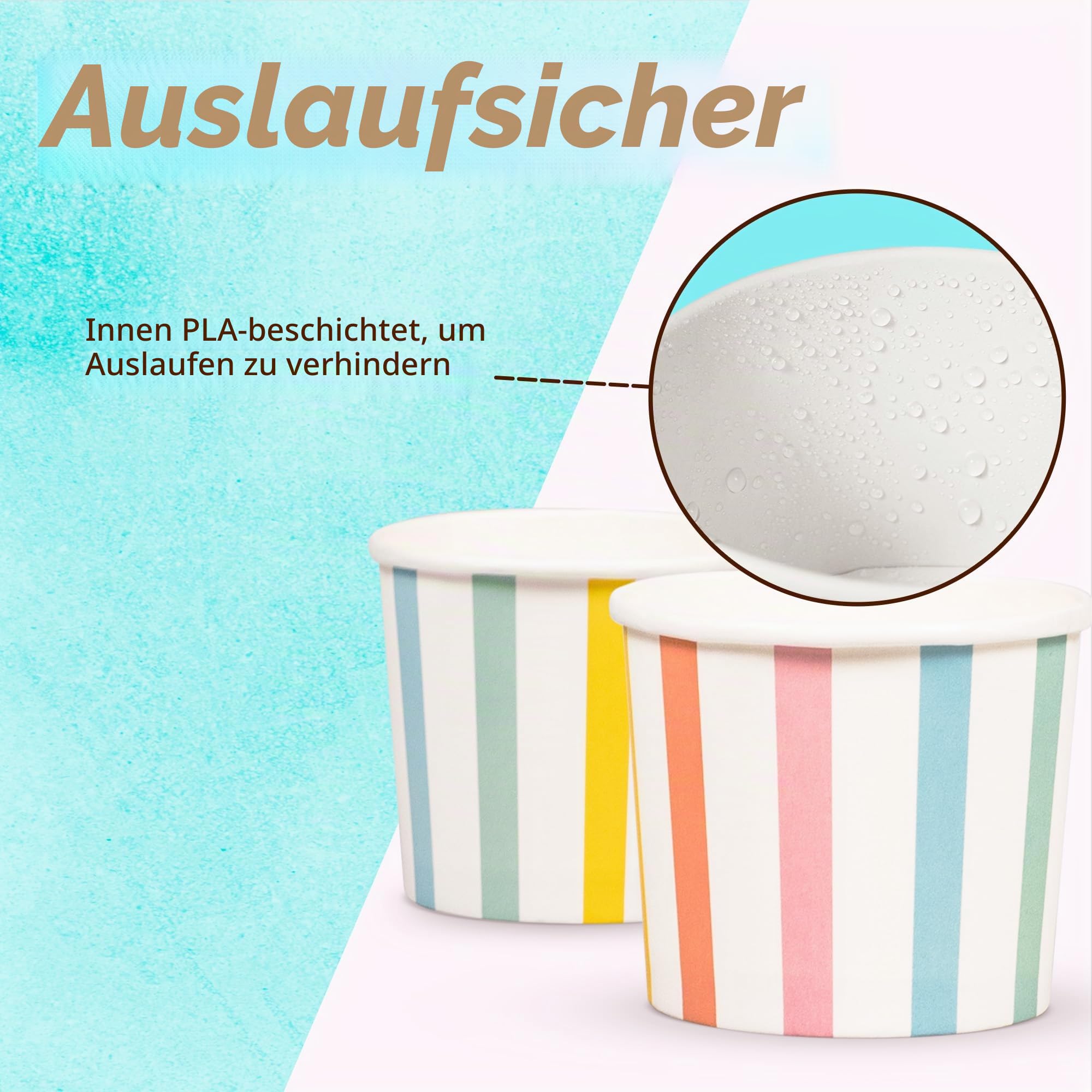 Papp-Eisbecher, 50 Stück, ca. 325 ml Einweg-Dessertschalen für heiße oder kalte Speisen, Partybecher für Eis, Frozen Yogurt, Suppe, Pastellstreifen
