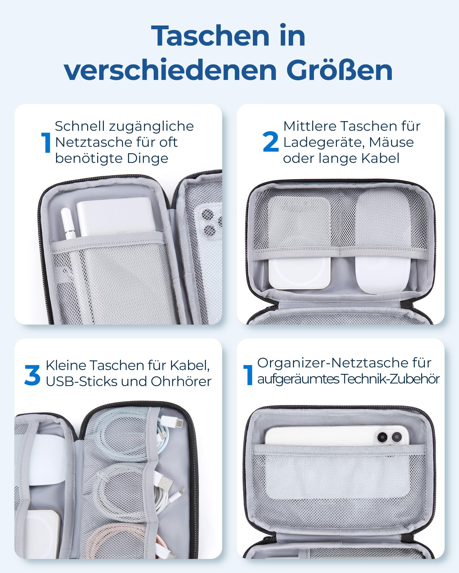BAGSMART Torba na kable, organizer, torba podróżna, organizer na elektronikę, wodoszczelny, akcesoria do ładowania telefonu komórkowego, czarny