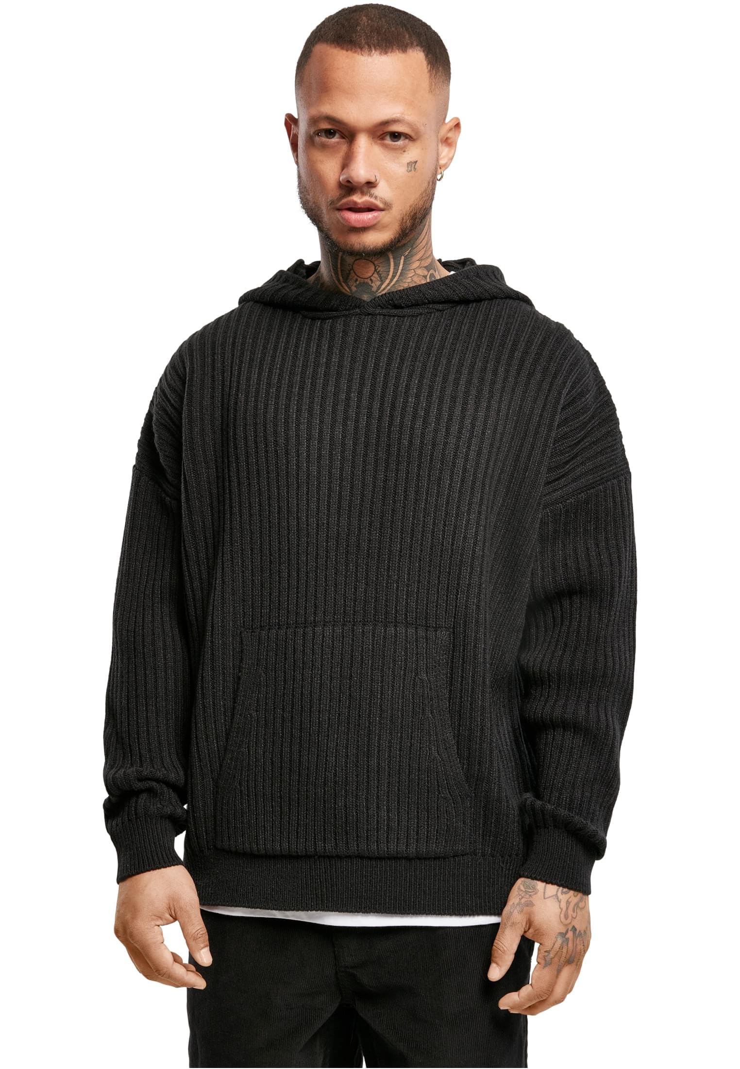 Urban Classics Men's Knitted Hoody Hooded Sweatshirt, Black, XXL