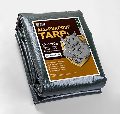 GUARD SHIELD Lona de polietileno verde y plateado superresistente de 12 x 12 pies, impermeable, 5/8 pulgadas de grosor, resistente a los rayos UV