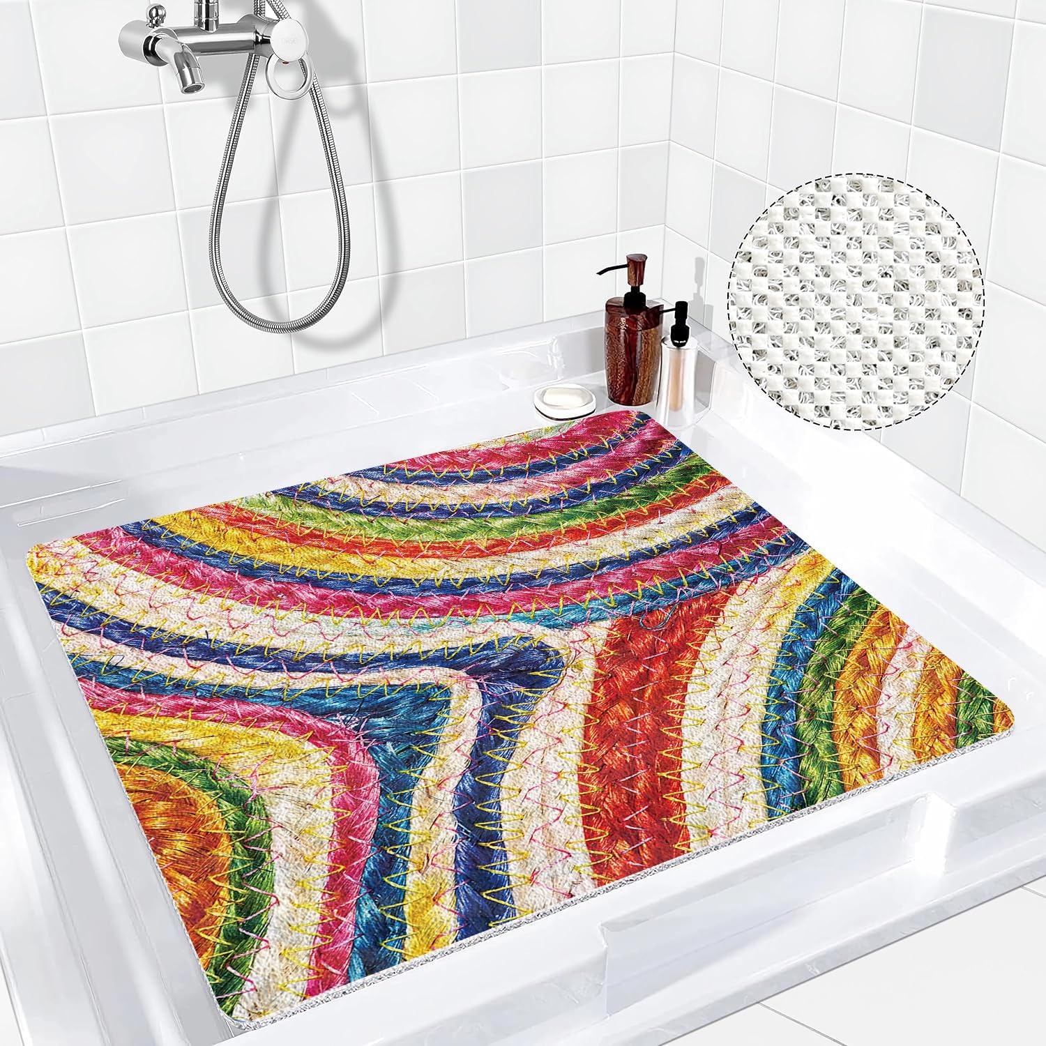Mateju Alfombra Baño Ducha Cuadrada Antideslizante, Alfombra Baño Interior de Lufa Secado Rapido - Suave y Cómoda para Dentro Duchasalir de la Ducha (Arte,80 * 80cm)