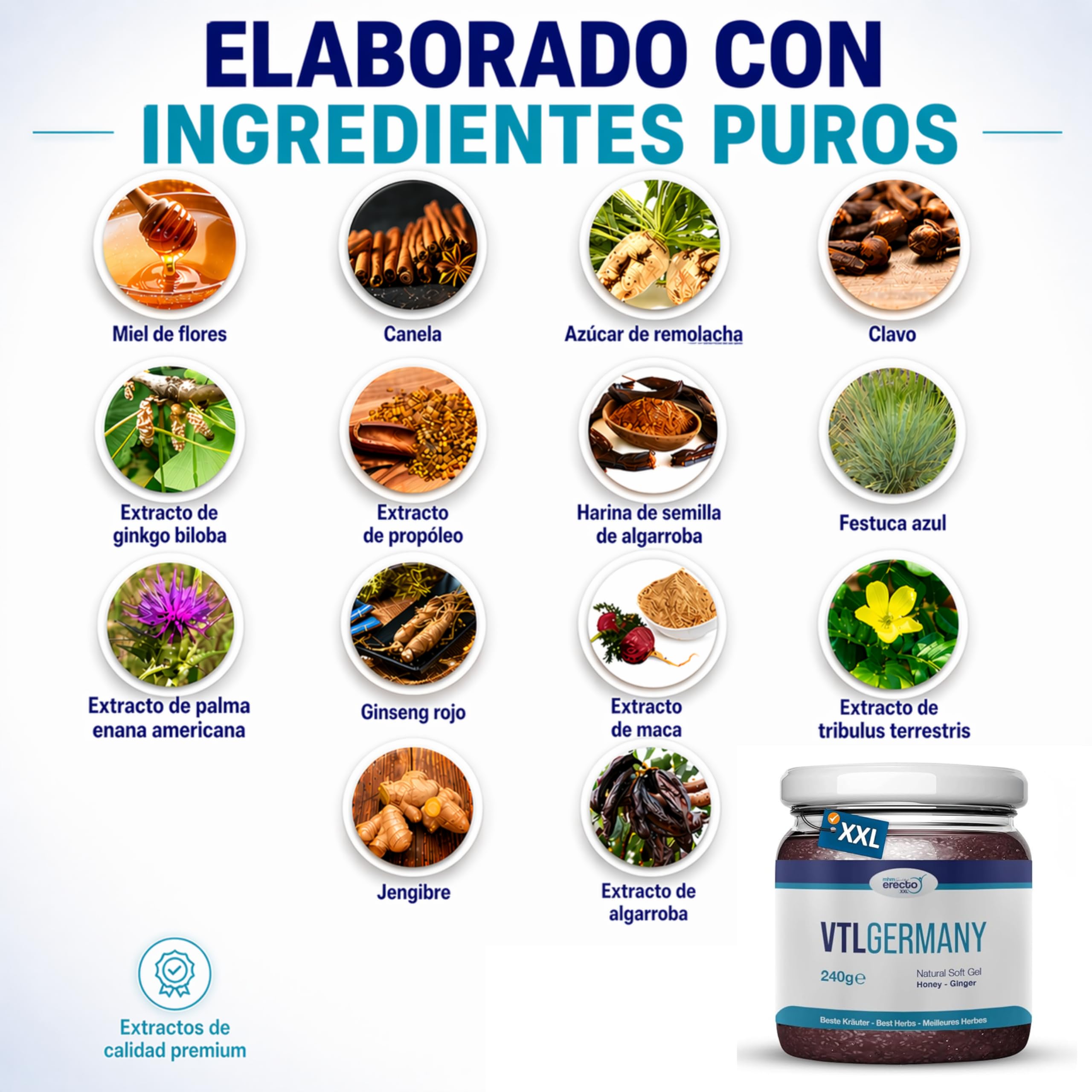 VTL GERMANY Miel Afrodisíaco Hombre, Efecto Inmediato, 240g frasco de Miel Gel, Extra Fuerte para Hombres Activos