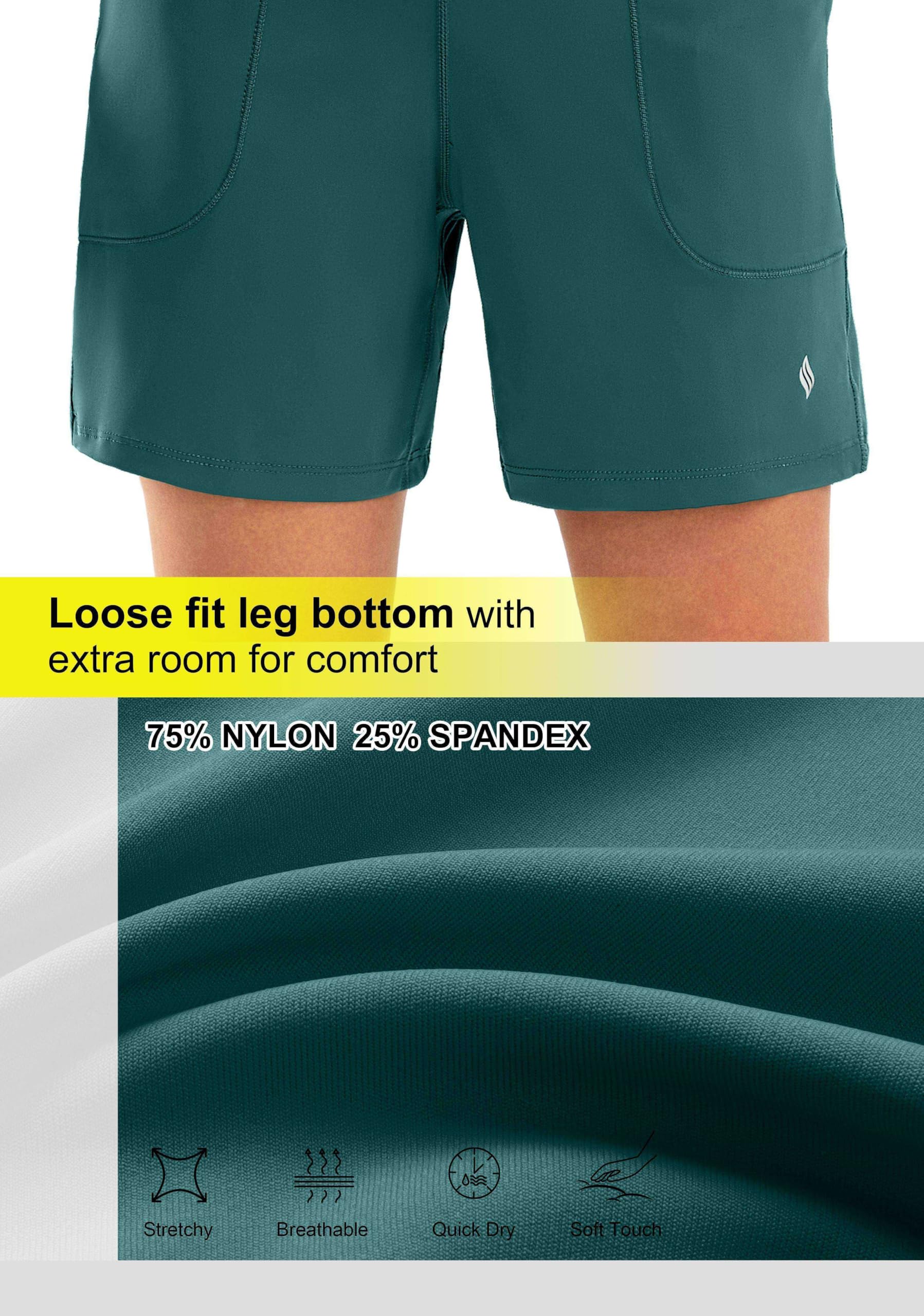 SANTINY Bermudas atléticas largas de 6 pulgadas con 4 bolsillos de cintura alta para mujer, para caminar, correr, casual