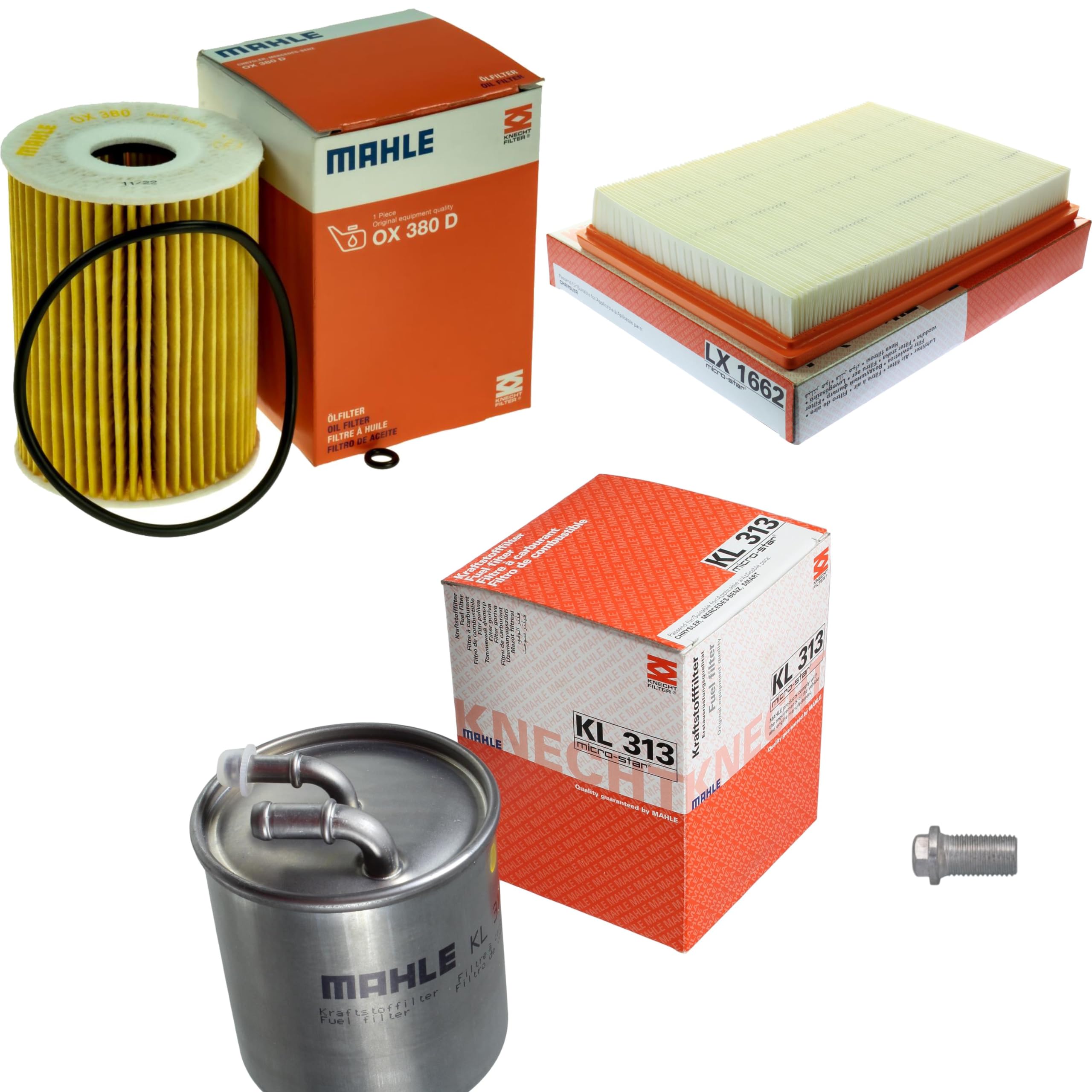 Paquete de inspección Kit de mantenimiento con filtro de aceite OX 380D, filtro de aire LX 1662, filtro de combustible KL 313, tornillo de cierre
