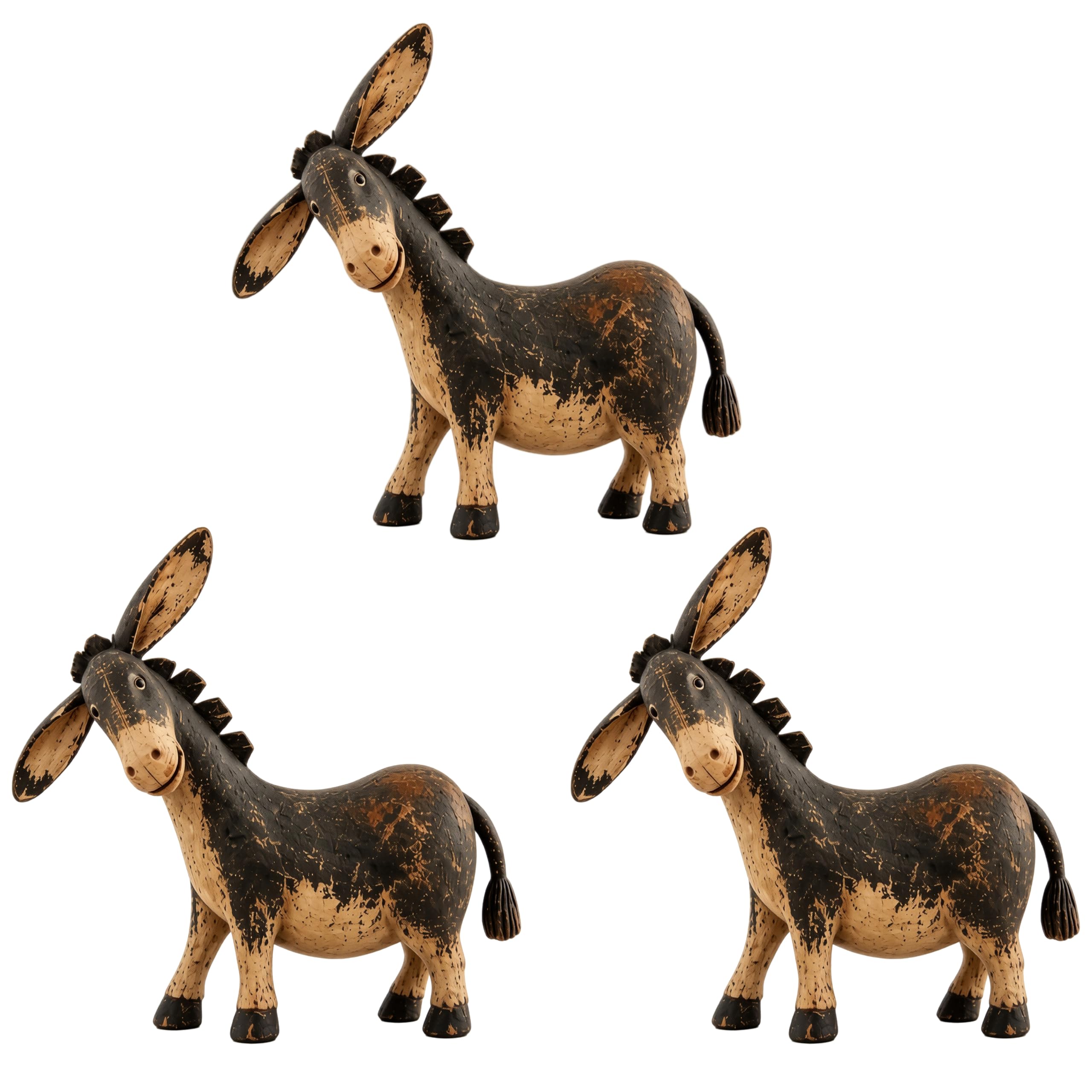 Tilted Head Donkey Figurine, Handcrafted Resin Animal Statue with Distressed Finish, Rustic Farmhouse Decor for Mantel Shelf Desk Entryway, Whimsical Donkey Ornament for Home Office Decoration，Grey *3