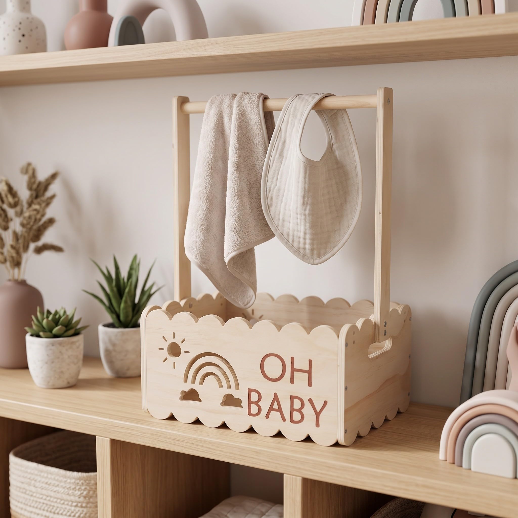 Toddmomy Drewniany kosz prezentowy dla dziecka, szafa na baby shower z drążkiem do przechowywania ubranek dla chłopców i dziewczynek, prezent do pokoju dziecięcego dla kobiet w ciąży i młodych