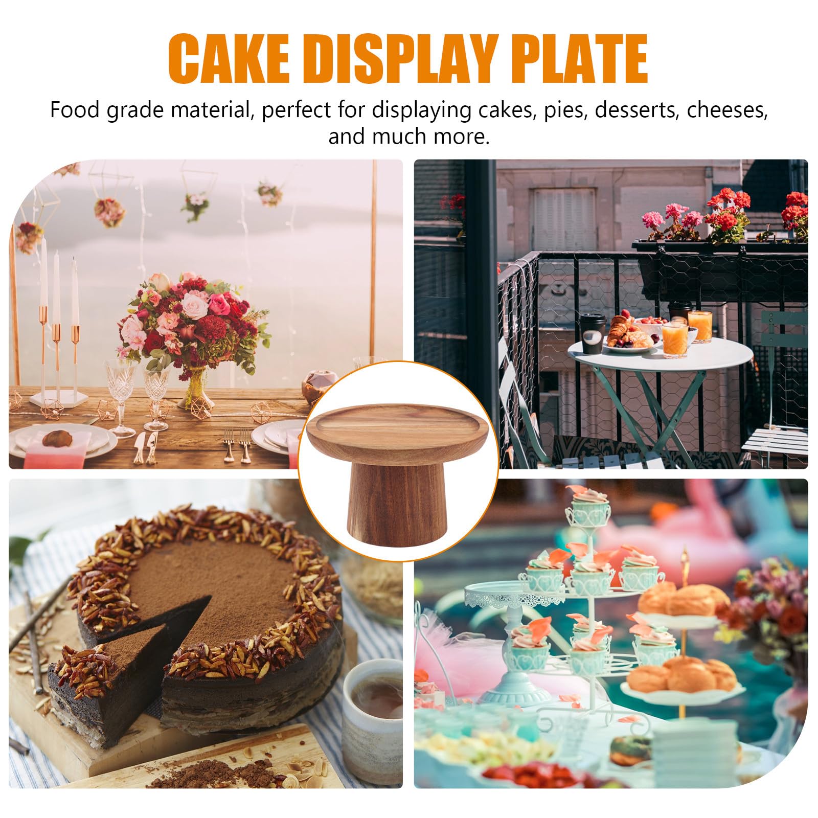 Garneck Alzatina per Torta in Legno Marrone Design Semplice e Riutilizzabile, Piatto Espositore per Dolci e Frutta per Feste e Occasioni Speciali