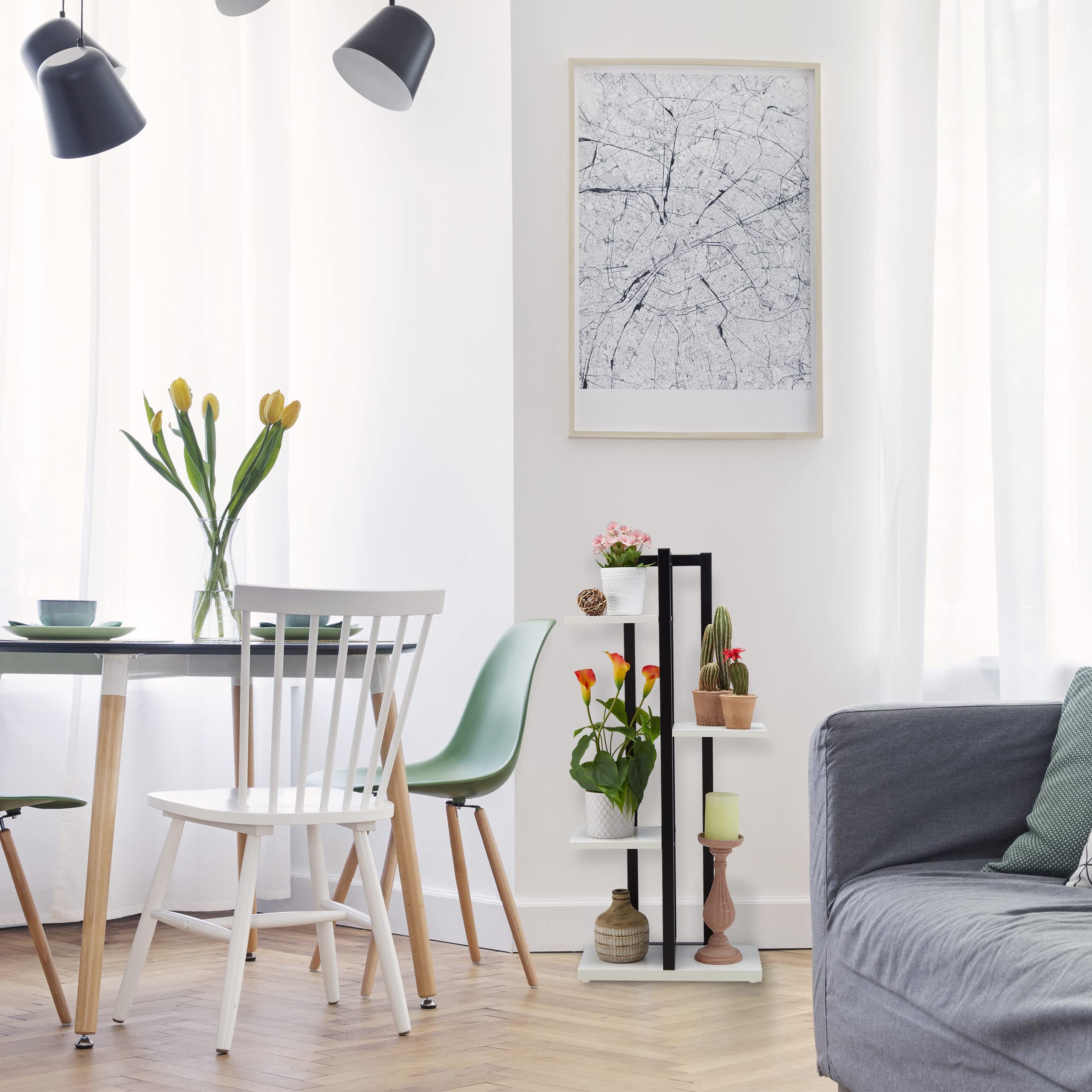 Relaxdays Étagère à plantes, escalier fleurs, 4 niveaux, HLP 93x42,5x22,5 cm, métal, support intérieur, blanc
