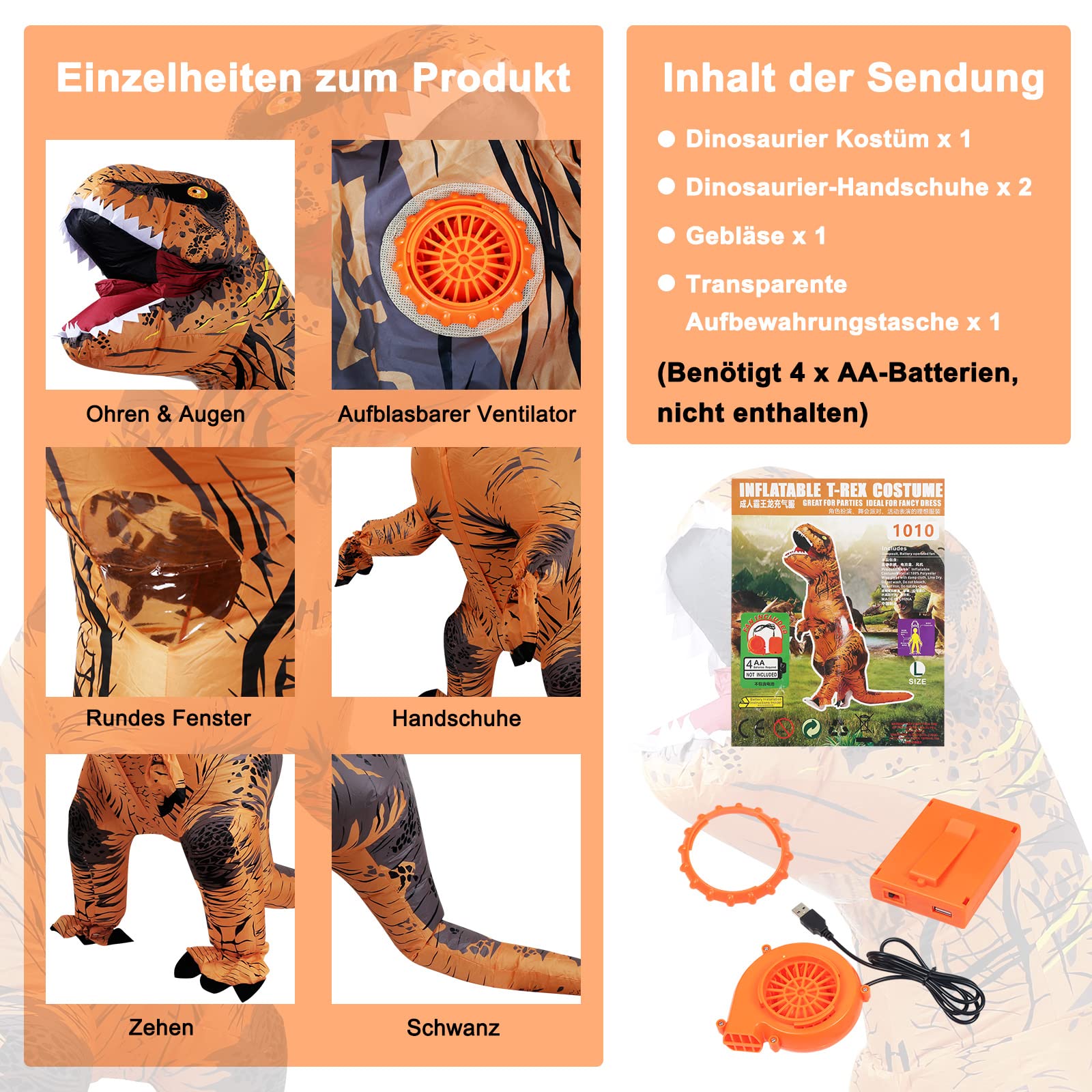 Dmuchany kostium dinozaura Trex dla dorosłych, zabawny kostium dinozaura, na Halloween, karnawał, imprezę