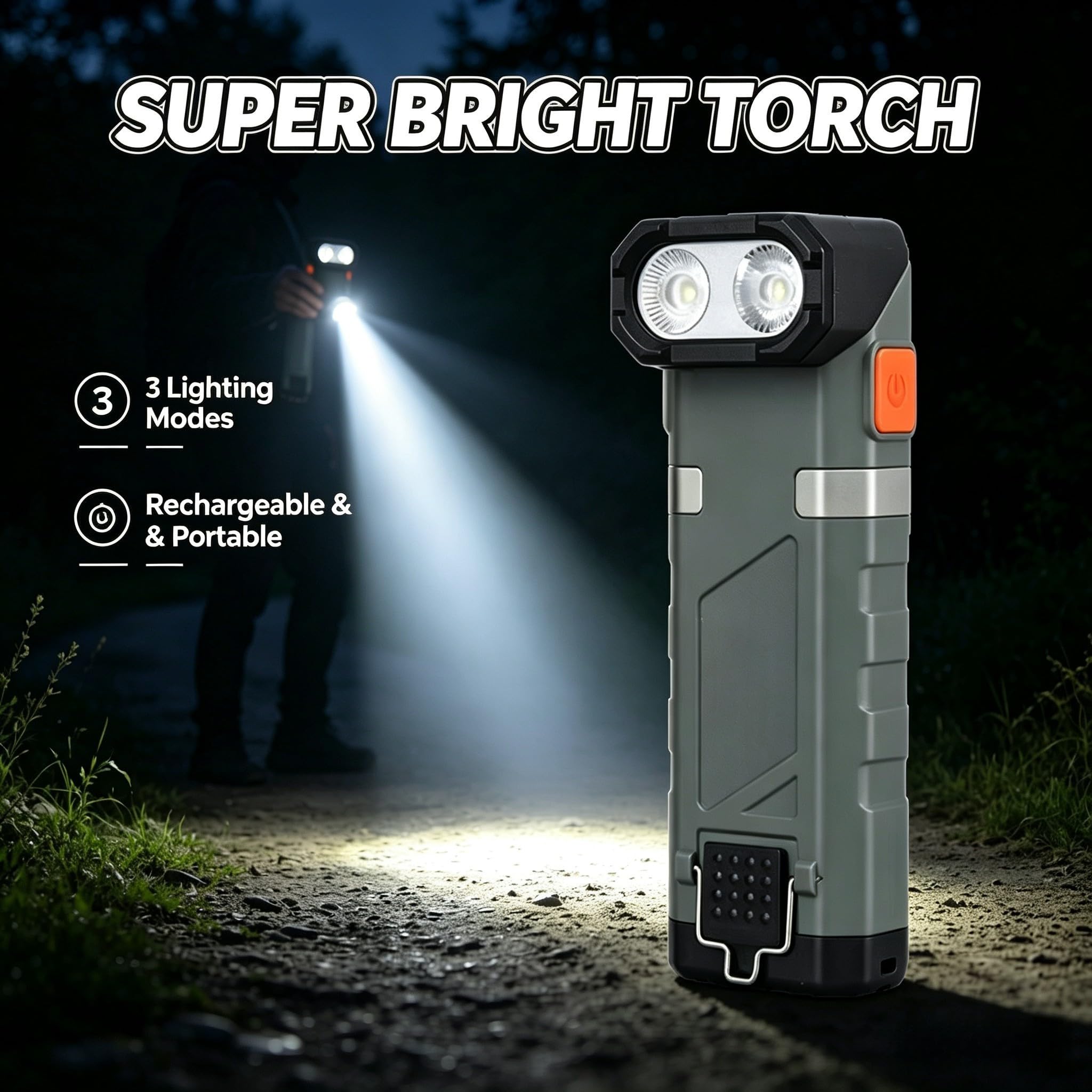 Lampe de poche LED haute puissance avec 1500 lumens, tête réglable à 90°