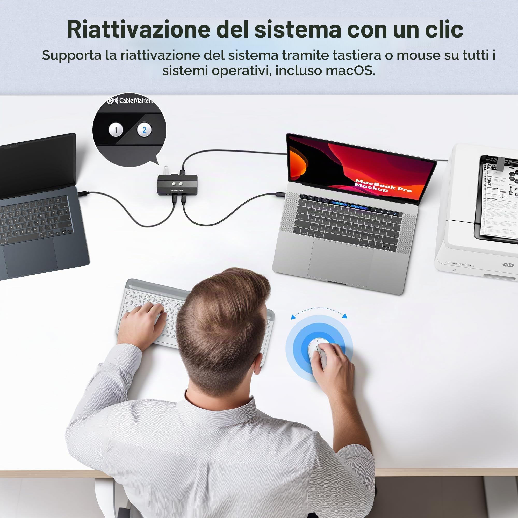 Cable Matters Switch USB-A/USB-C 10 Gbit/s a 4 porte per 2 PC