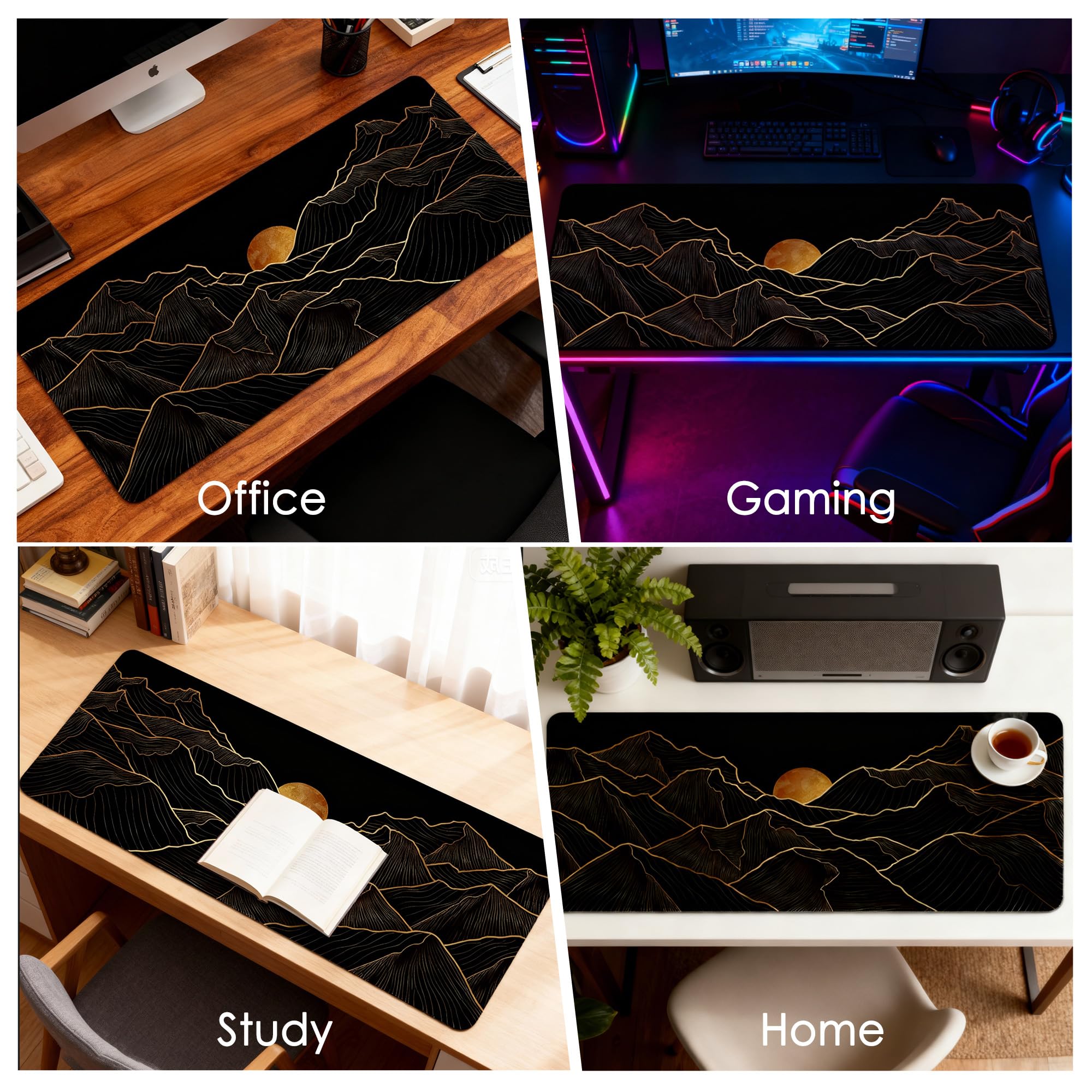 Alfombrilla de Ratón XXL 90x40cm con Diseño Montañas Doradas al Amanecer Base de Goma Antideslizante Bordes Cosidos Mejora la Precisión y Velocidad Ideal para Gaming Oficina y Estudio