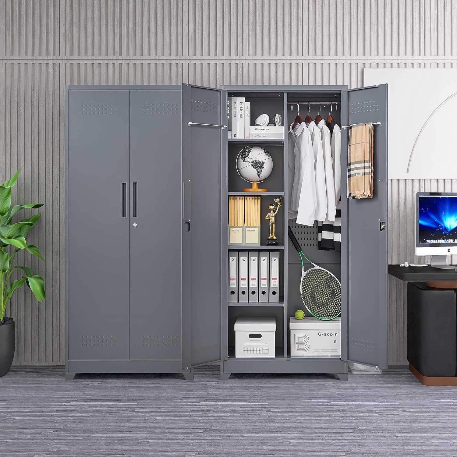 GREATMEET Metal Garage Storage Cabinet with Lock, Metal Wall Cabinets for Garage, Wall Mount Cabinet, Upper Cabinets Wall Mounted, Utility Cabinet with Adjustable Shelf, Black