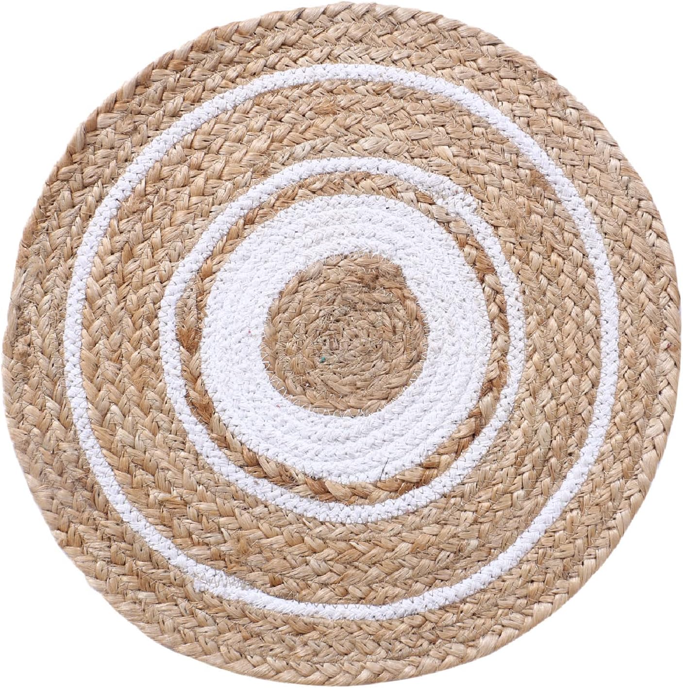 Kuber Industries Handmade Braided Carpet Rugs|Traditional Spiral Design Jute Placemat|Table Top Mat for Bedroom,Living Room,Dining Room,36x36 cm,(White)