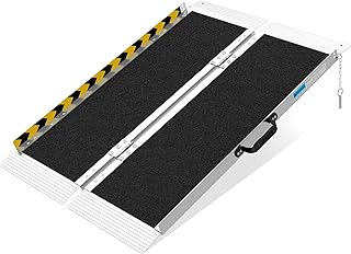 Portable Foldable Aluminum Wheelchair Ramp, 36"x29"x2", 600lb Capacity, with Rubber Traction Pads, Stainless Steel