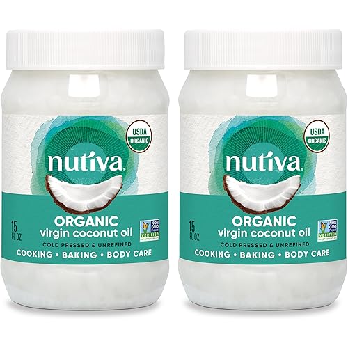 Nutiva Organic, Cold-Pressed, Unrefined, Virgin Coconut Oil from Fresh, non-GMO, Sustainably Farmed Coconuts, 15 Fl Oz (Pack of 2)