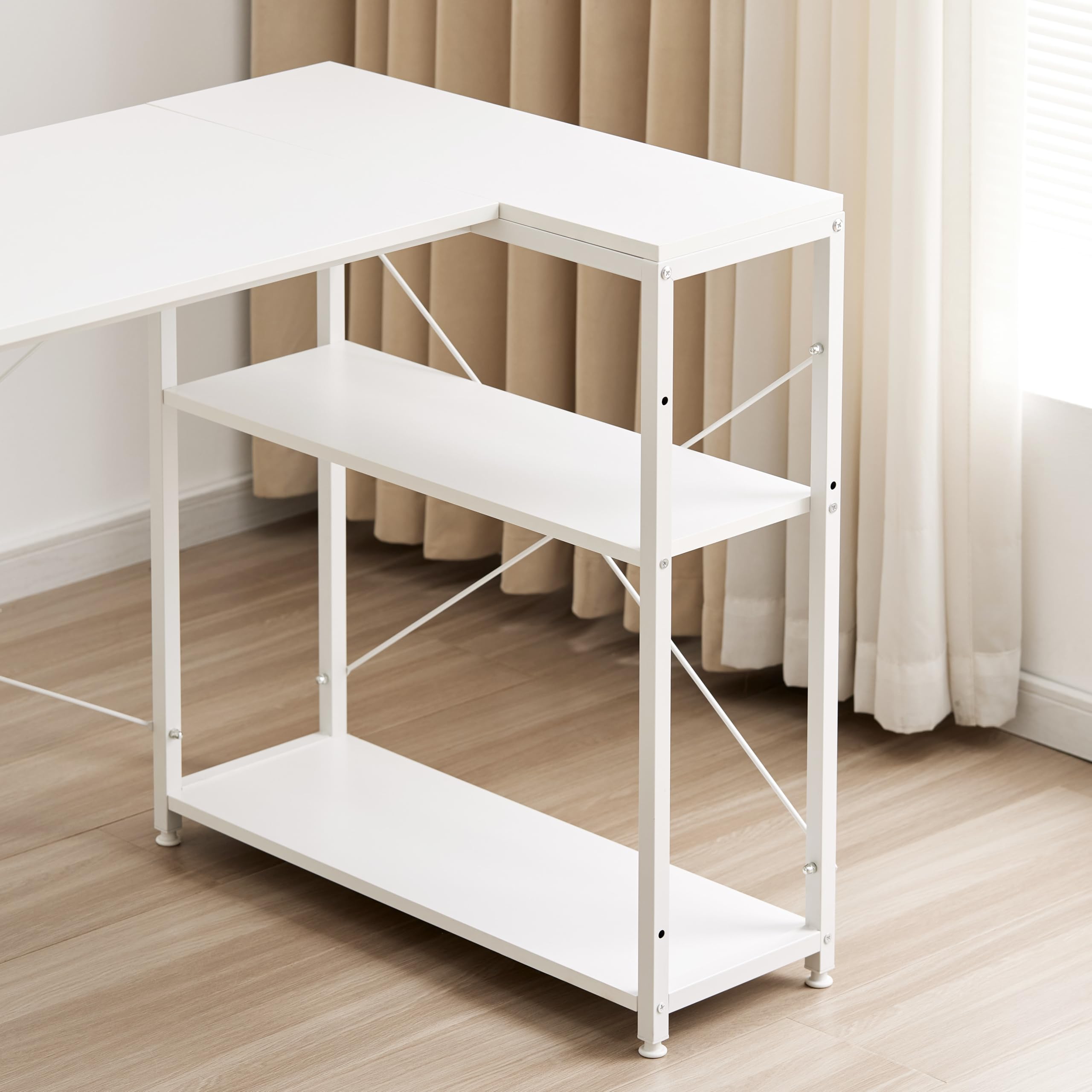 Garvis Eckschreibtisch 120x50 cm – L-Form Gaming Tisch mit Regal – Computertisch für Homeoffice(Weiß)