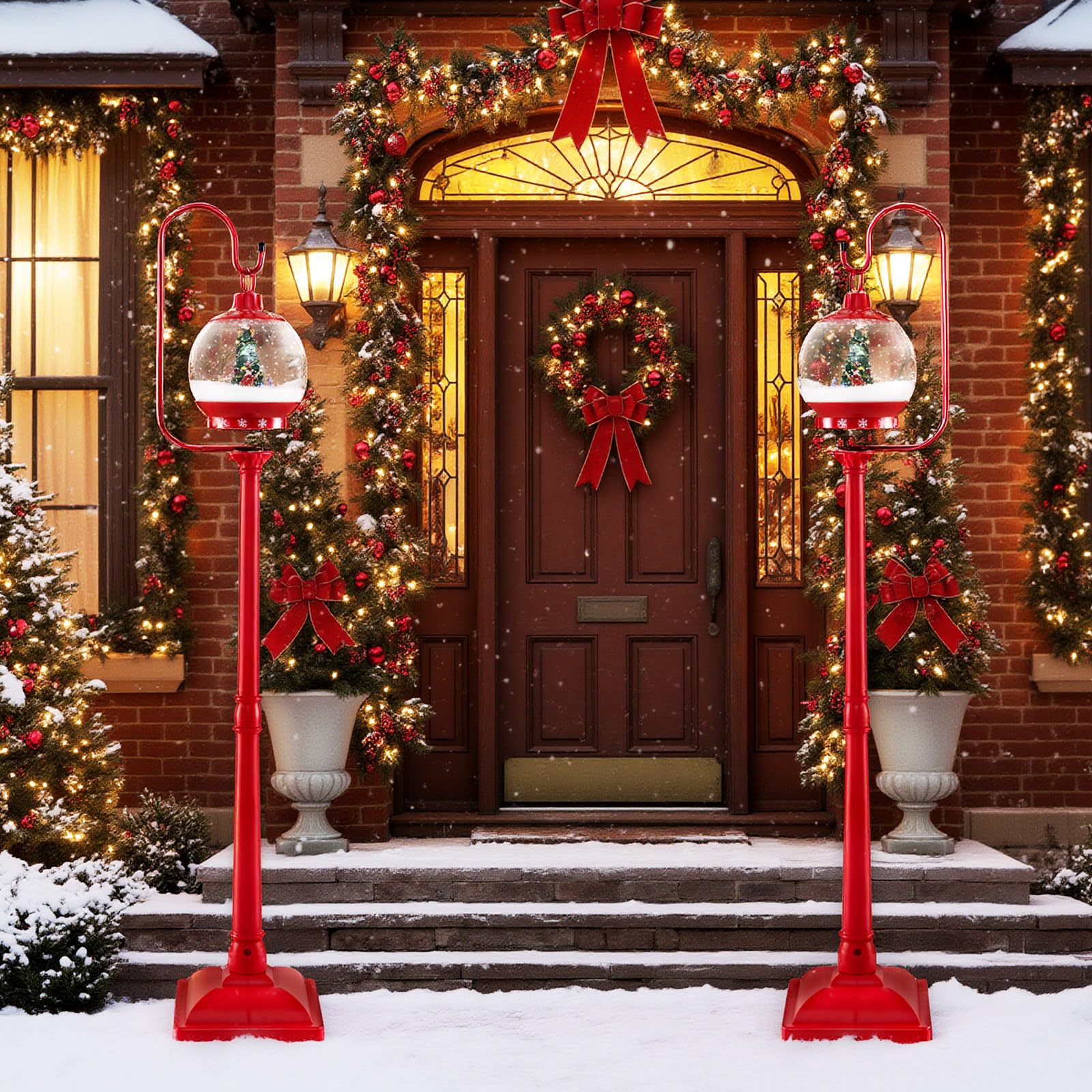 GYMAX 170 cm Weihnachten Wegeleuchte, Weihnachtslaterne mit LED-Licht & Musik, Weihnachtsstraßenlampe mit Schneefunktion, Weihnachtsdeko für Zuhause & Veranda