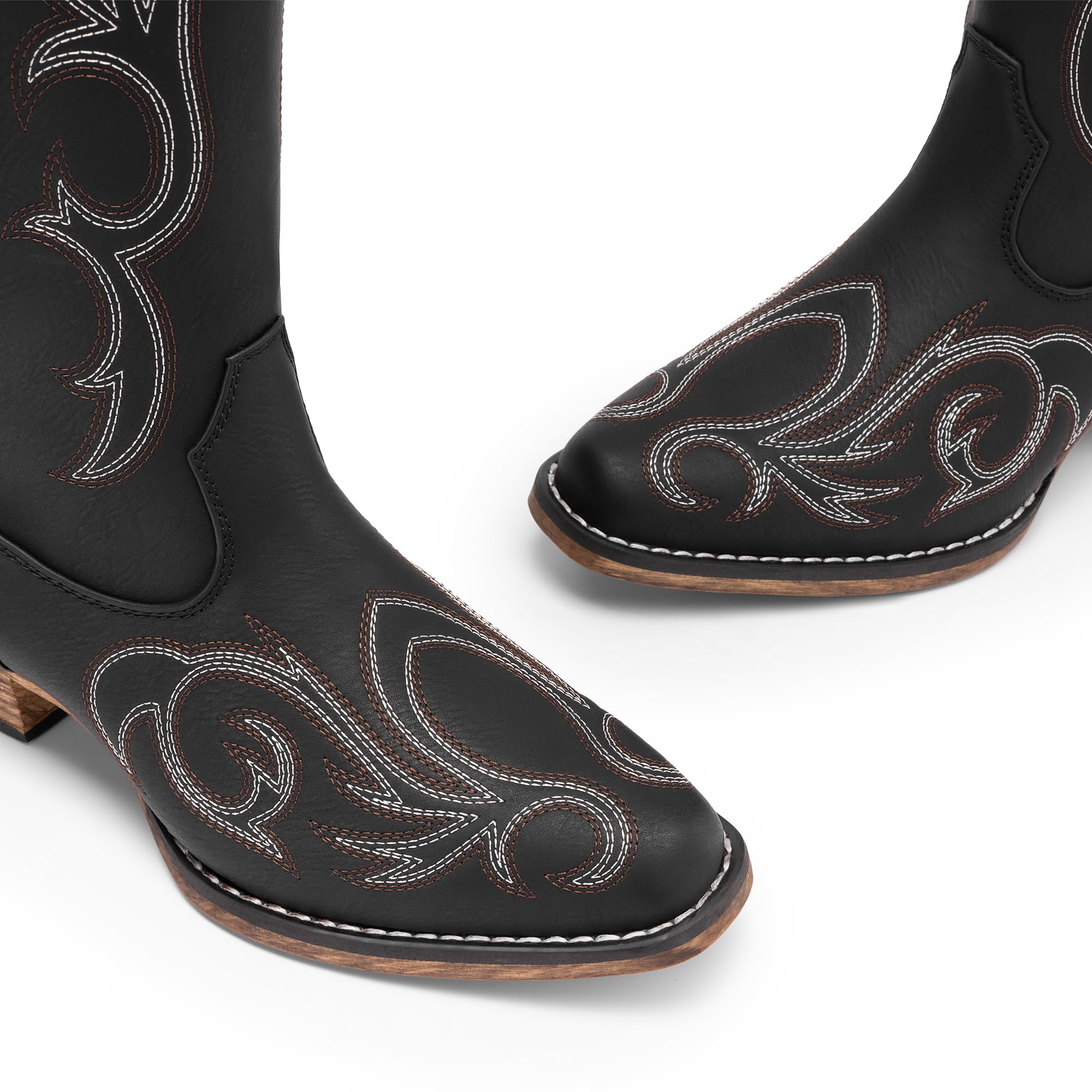 DREAM PAIRS Damen Kniehohe Westernstiefel Cowboy-Stiefel | Feine Stickerei, Halber Reißverschluss, Anziehlasche, Bequeme Decksohle, 4cm Absatz, Vielseitig & Mühelos Kombinierbar