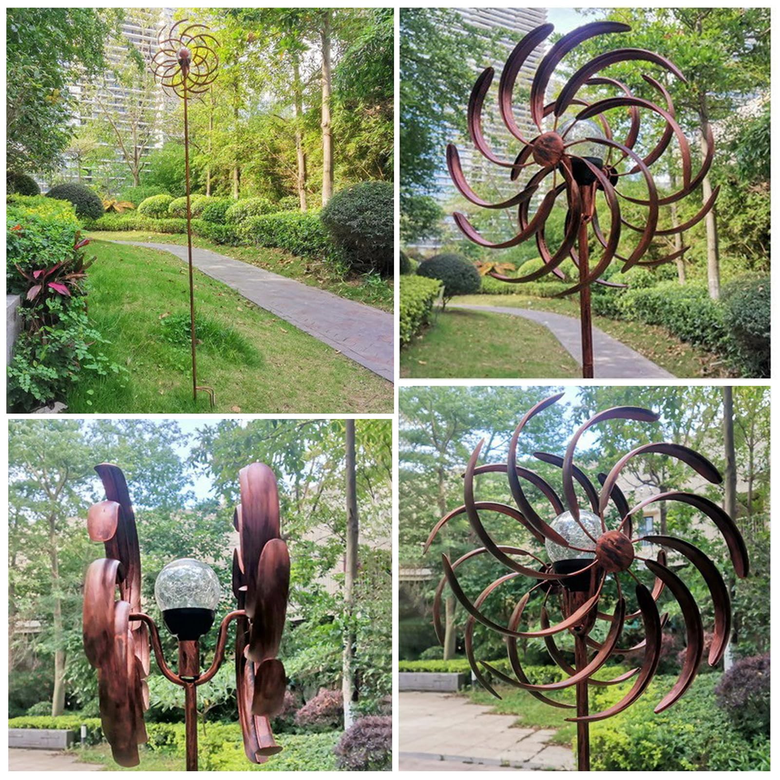 Solaire Moulin À Vent Metal,Éolienne À Vent de Jardin avec Boule de Verre à énergie Solaire à éclairage LED,éolienne Métallique Cinétique,Ornement décoratif de pelouse Moulin à Vent