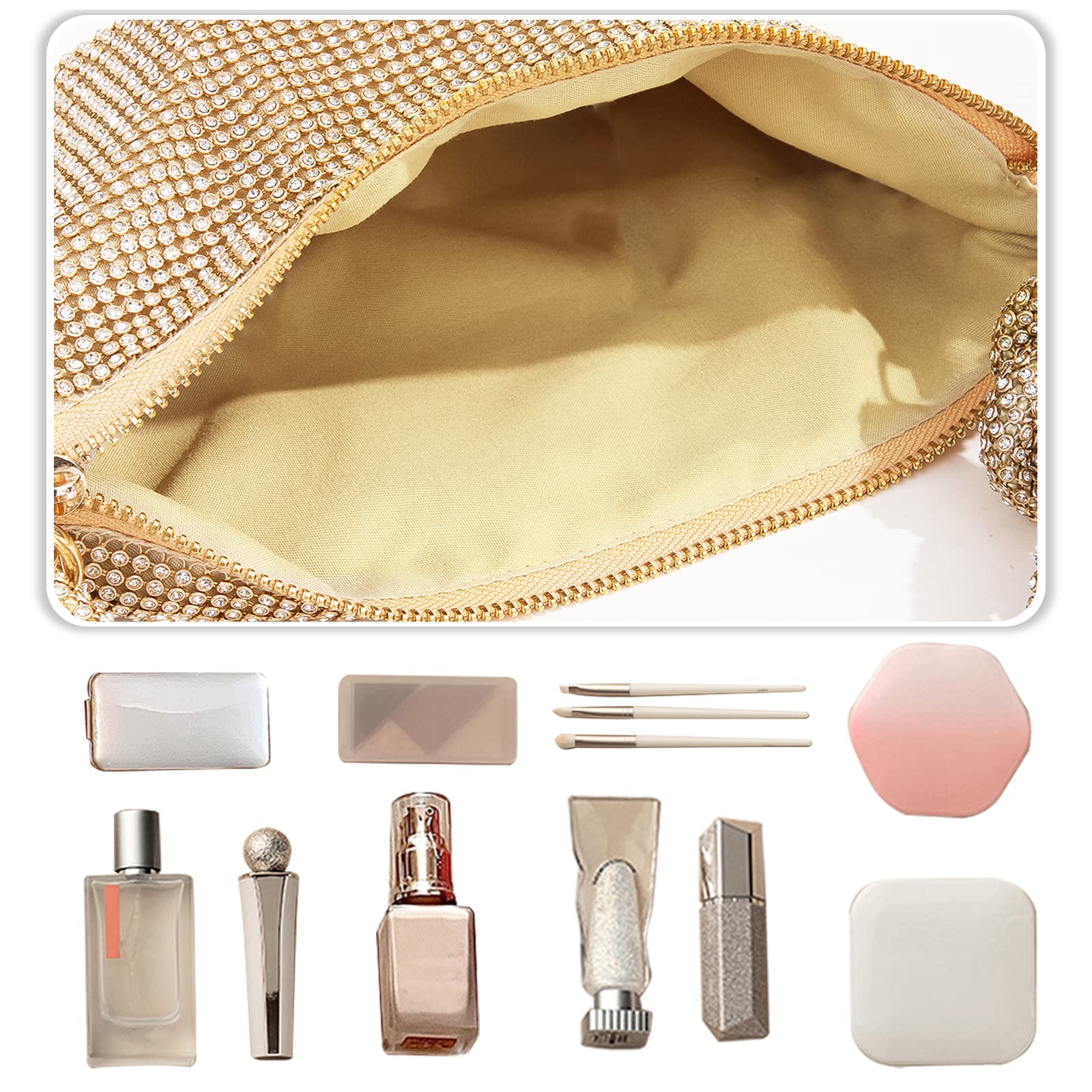 CORIOS Abendtasche Damen Strass Clutch Bag Shiny Diamant Handtasche Strasssteine Schultertasche Glitzer Umhängetasche Klein Tasche für Hochzeit Abschlussball Bankett-Party Gold