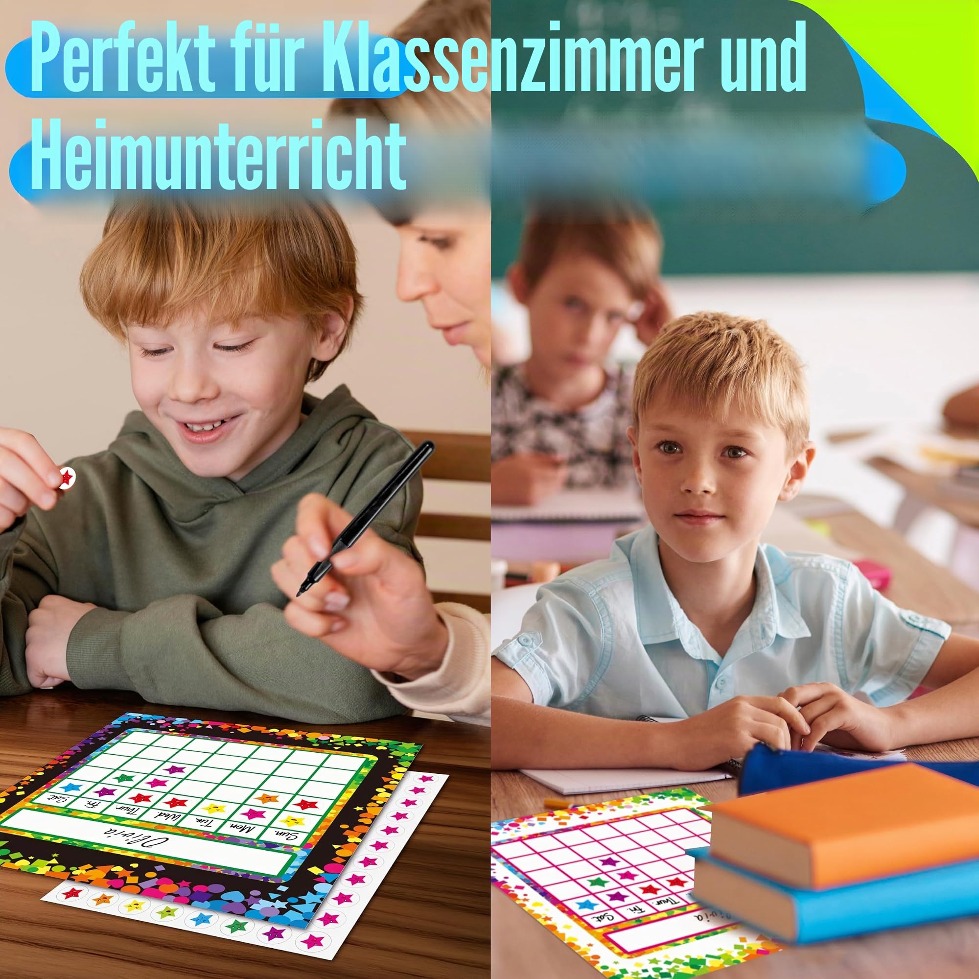 66 Belohnungstafel/Star Chart in 2 Designs mit 2024 Sternstickern
