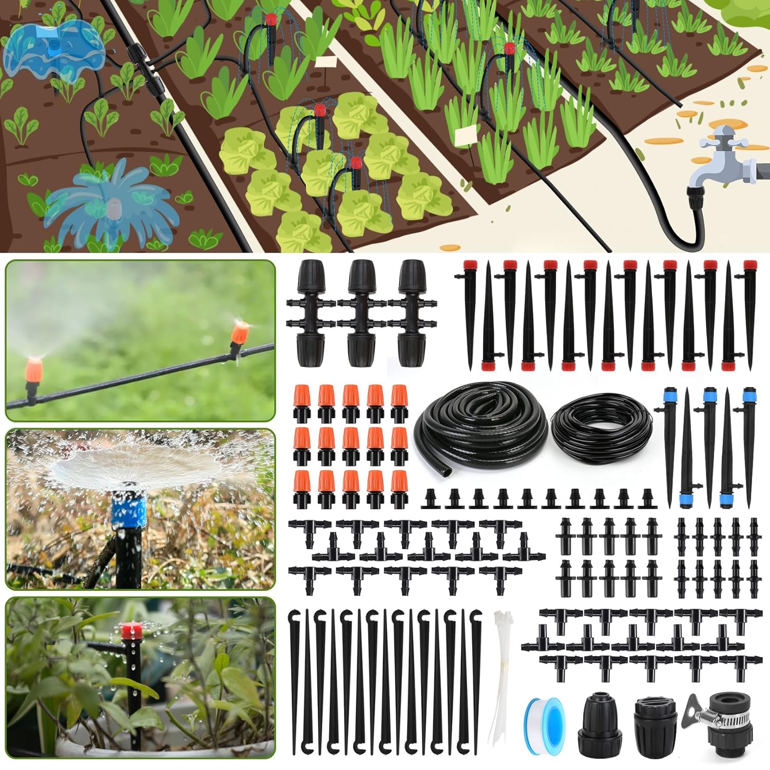 Drip Irrigation System, Flantor 141FT Garden Watering