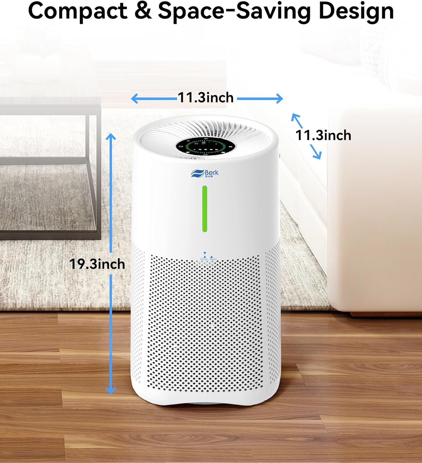 Berk Air Purifiers for Home Living Room,Cover Up to 1625 Ft²,HEPA Air Purifier,PM2.5 Air Quality Display,Air Purifier for Pets Hair, Smoke, Odors,Pollen (D3S-Standard)