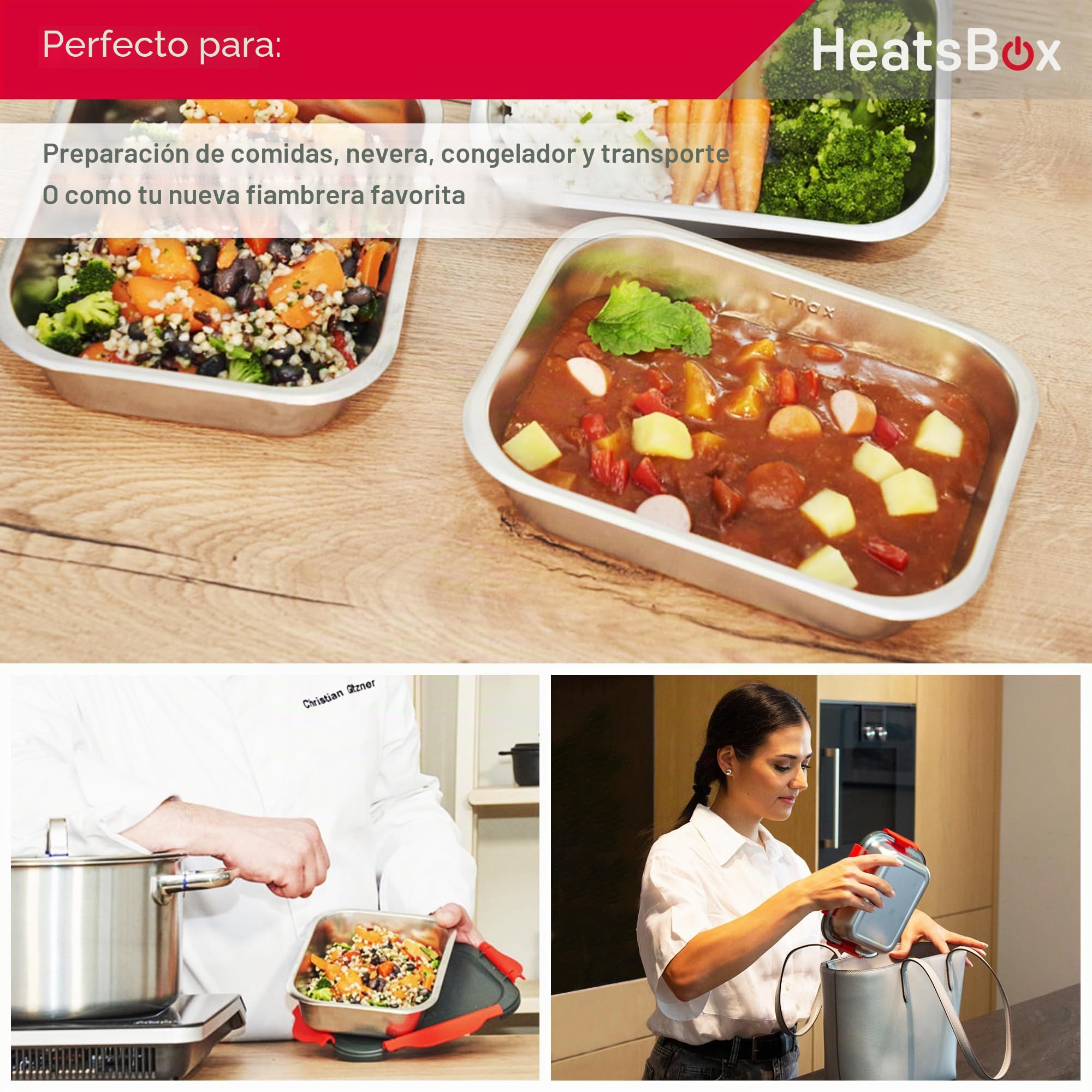 Faitron Juego de platos interiores- Cuencos de acero inoxidable a Prueba de Fugas con Separador (925 ml) y Tapa de Transporte, Temperatura Estable Hasta 200 °C, Compatible con HeatsBox Style y Style+