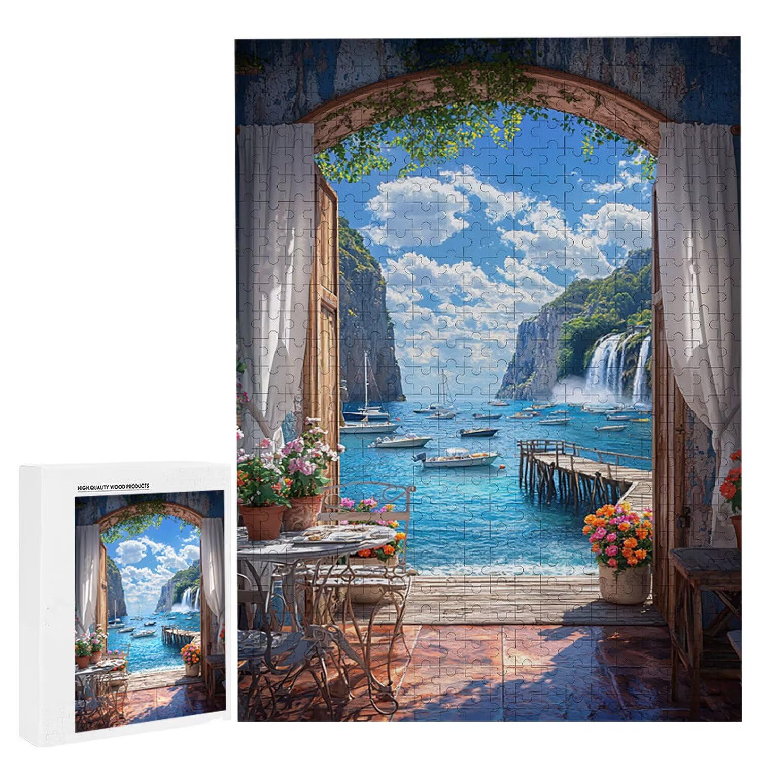 Puzzle dla dorosłych, 5000 elementów, kawiarnia z widokiem na morze, 5000 puzzli dla dorosłych, gra edukacyjna, 158 x 106 cm, odpowiednie do dekompresji i dekoracji ścian pokoju, prezenty j493