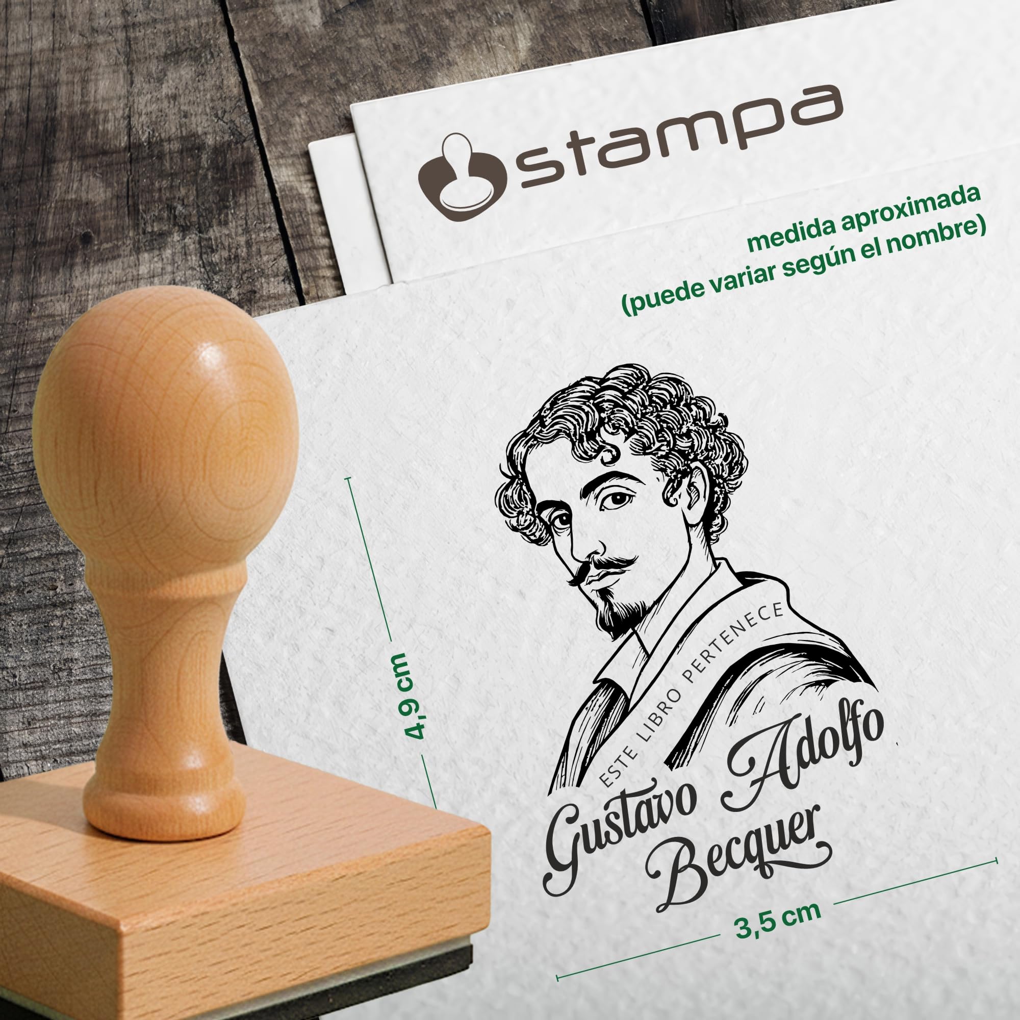 EXLIBRIS PERSONALIZADO para Libros – Sello Exlibris con Nombre “Este libro pertenece a” – Sello Biblioteca – Temática Escritores: Cervantes, Bécquer, Edgar Allan Poe – Literatura Clásica – STAMPA