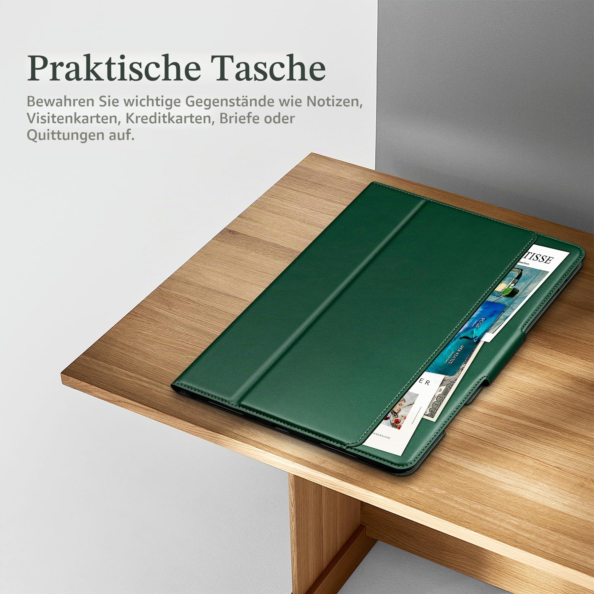 AUAUA Hülle für iPad Pro 11 Zoll (M5/M4) 2025/2024, mit Stifthalter und Tasche, Multi-Winkel Ständer, Magnetverschluss, Auto Wachen/Schlafen (Grün)